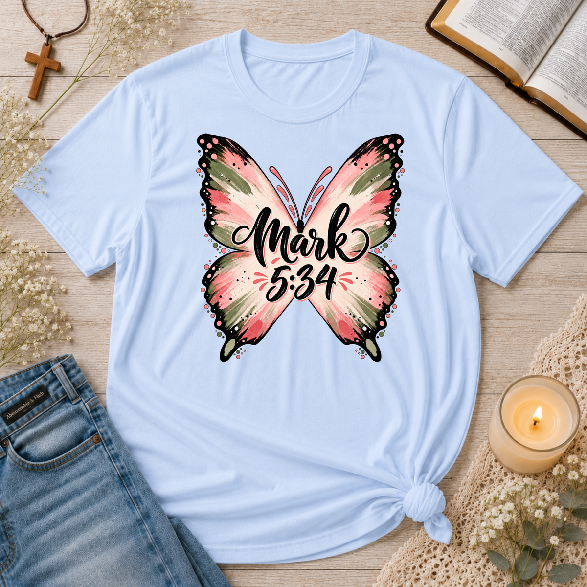 Freed From Suffering T-Shirt | Mark 5:34 Christian Butterfly Shirt Printify