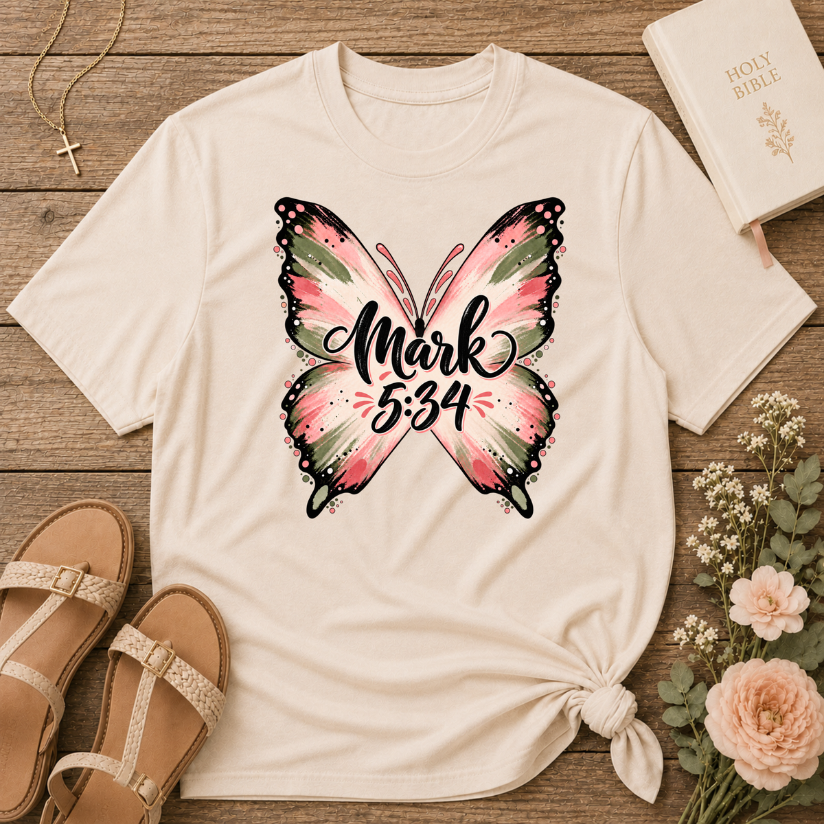 Freed From Suffering T-Shirt | Mark 5:34 Christian Butterfly Shirt Printify