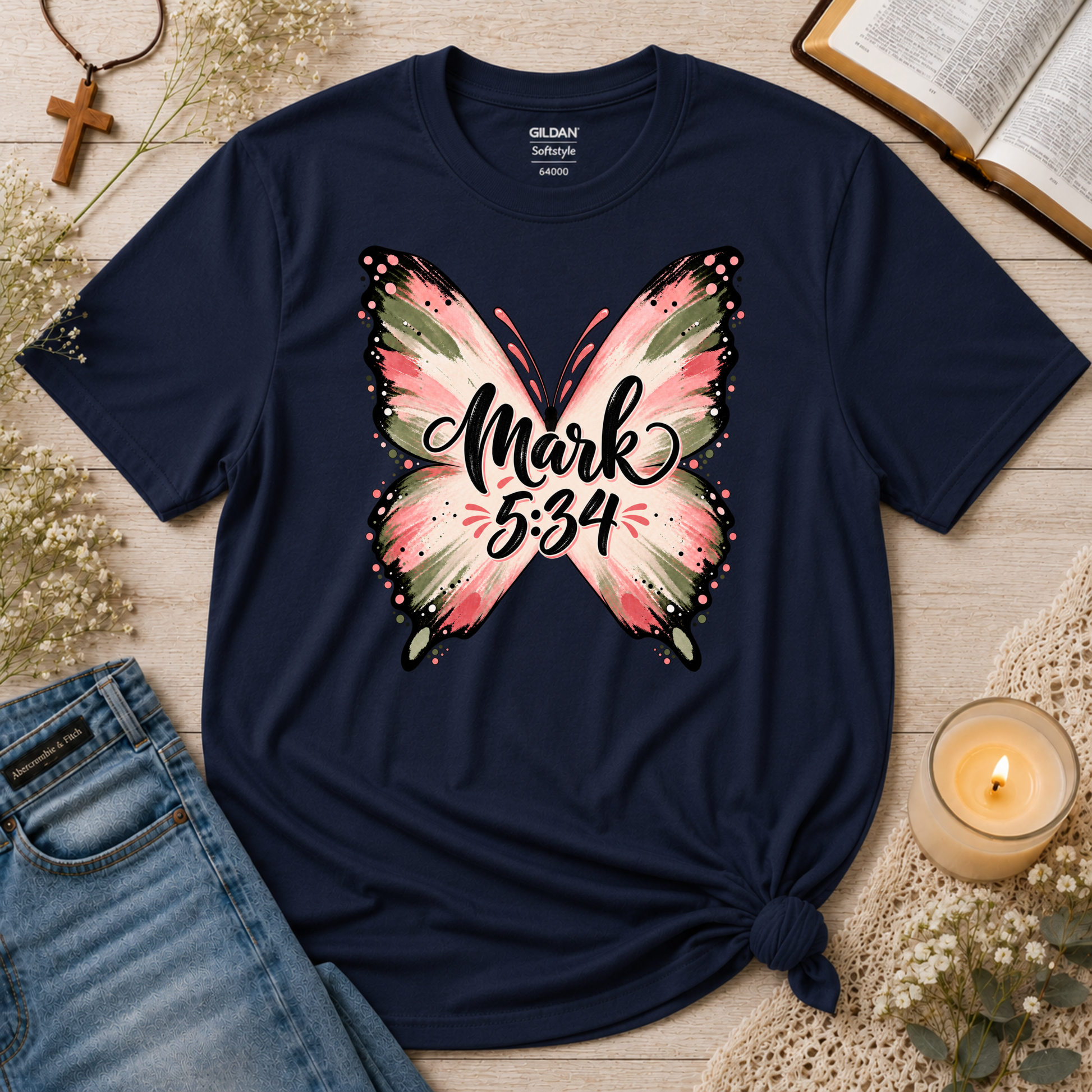 Freed From Suffering T-Shirt | Mark 5:34 Christian Butterfly Shirt Printify
