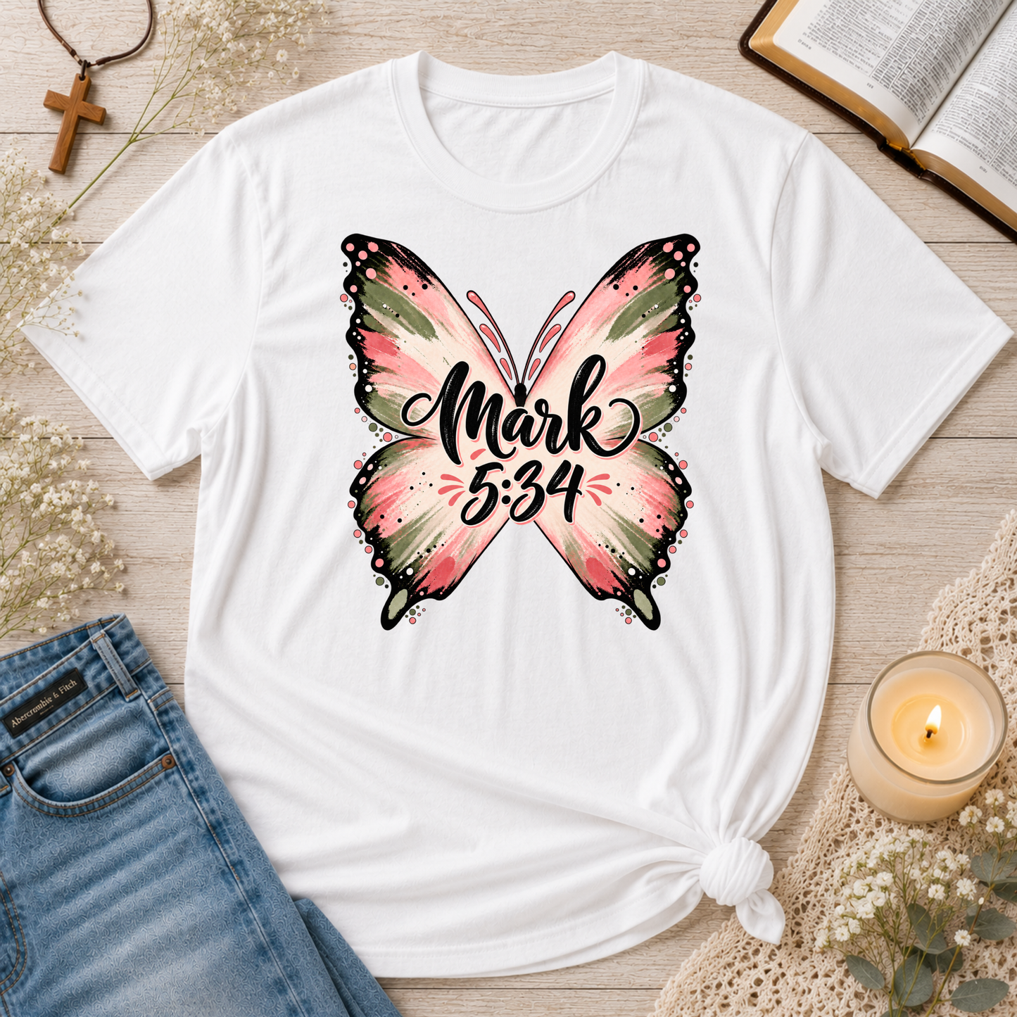 Freed From Suffering T-Shirt | Mark 5:34 Christian Butterfly Shirt Printify