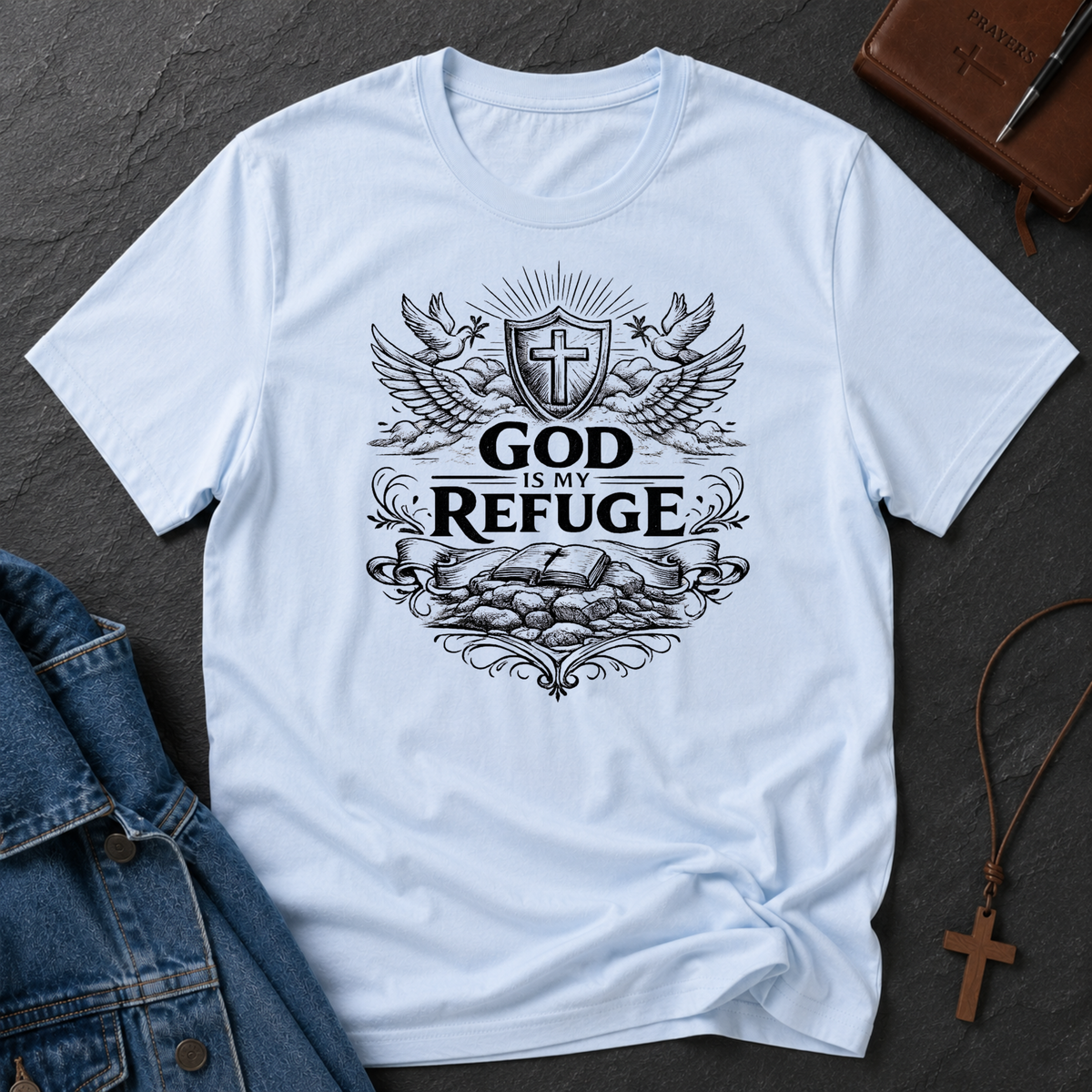 God Is My Refuge T-Shirt | Christian Faith Shirt | Jesus Breaking Bread Designs