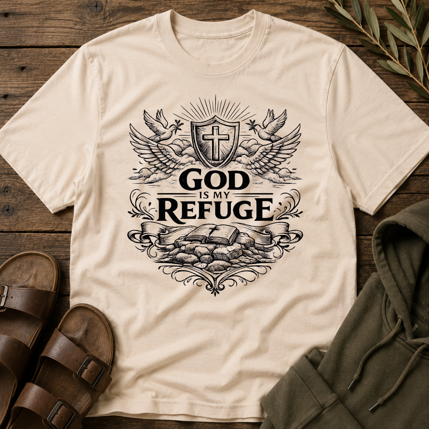 God Is My Refuge T-Shirt | Christian Faith Shirt | Jesus Breaking Bread Designs