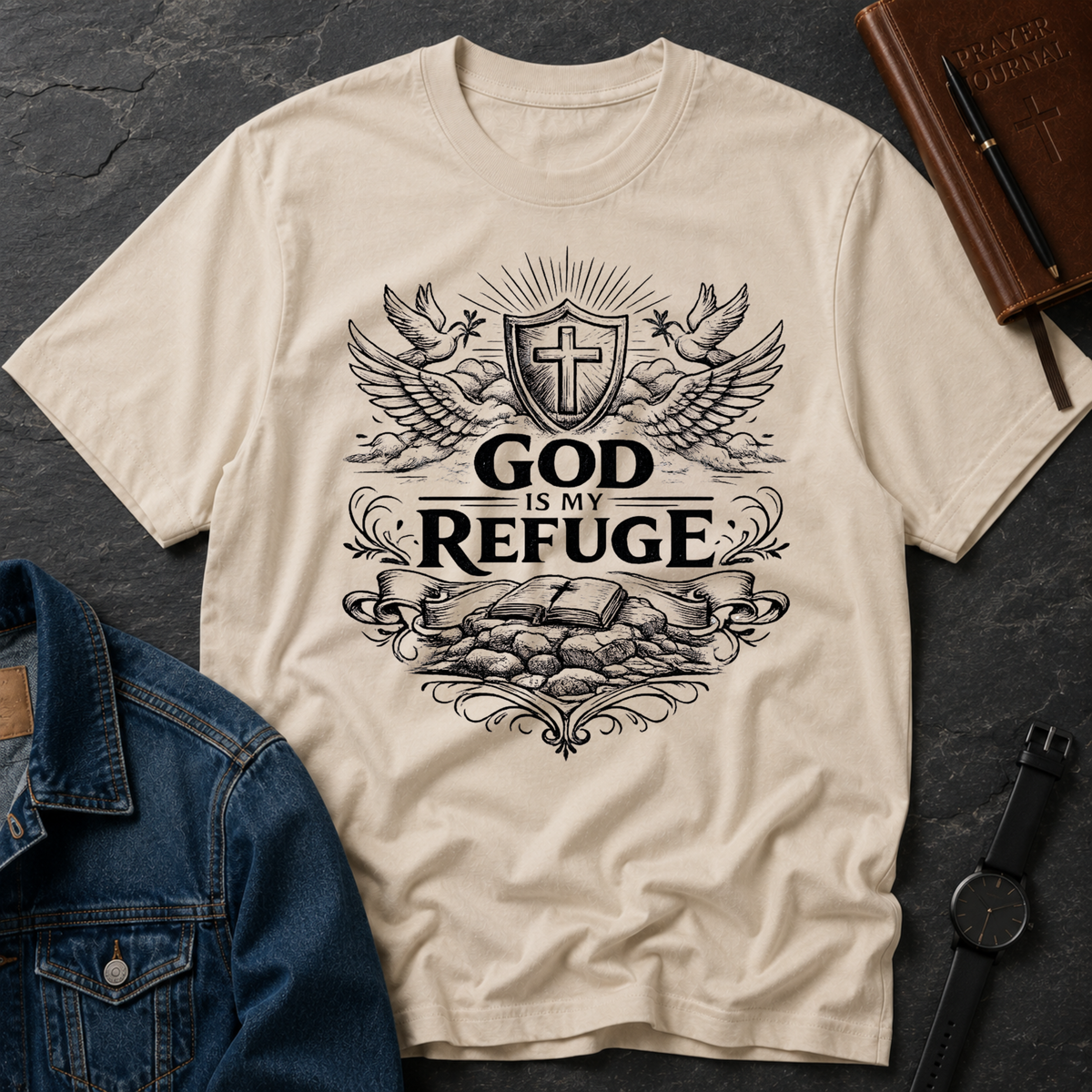 God Is My Refuge T-Shirt | Christian Faith Shirt | Jesus Breaking Bread Designs