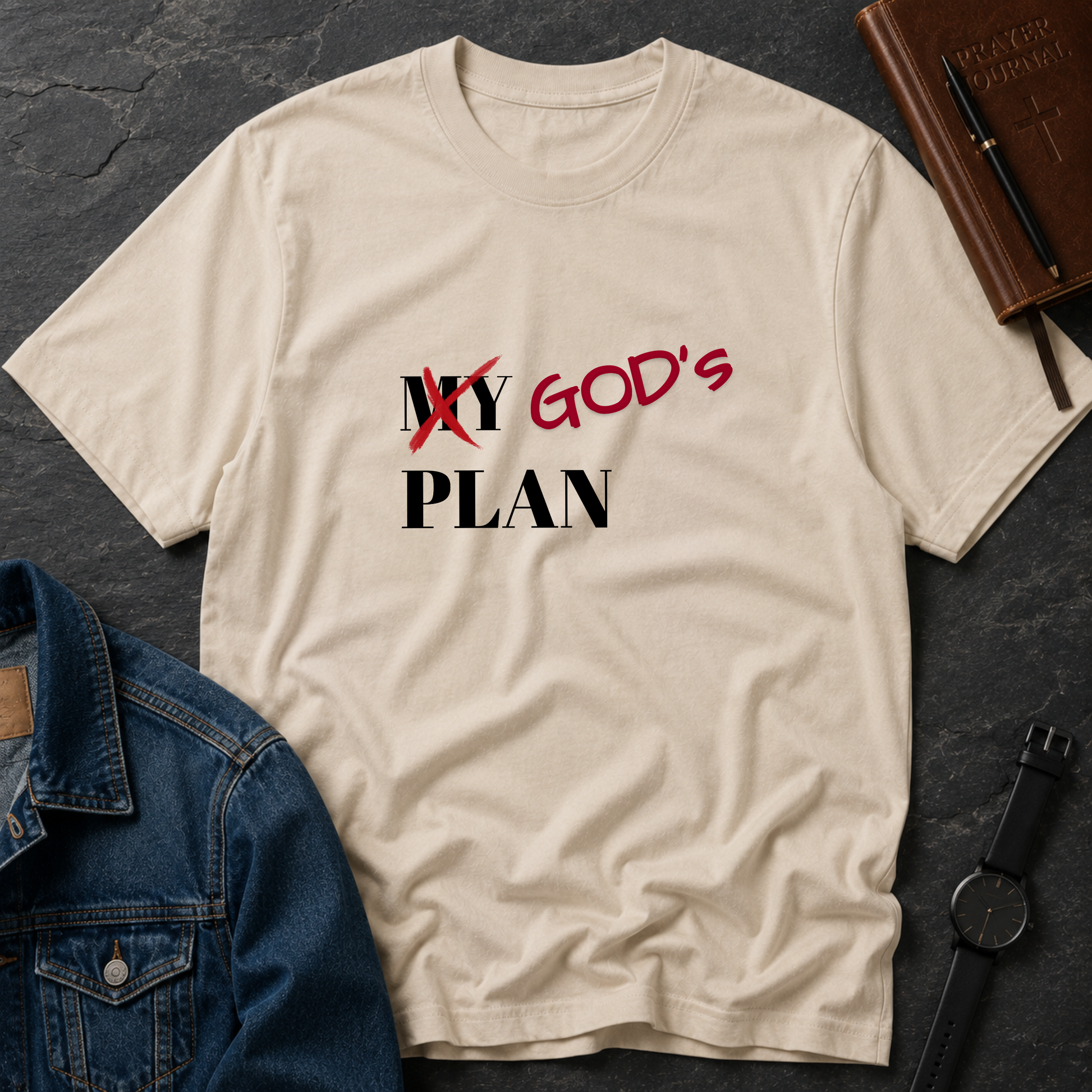 Sand God's Plan Christian T-shirt featuring inspirational faith artwork based on Jeremiah 29:11.