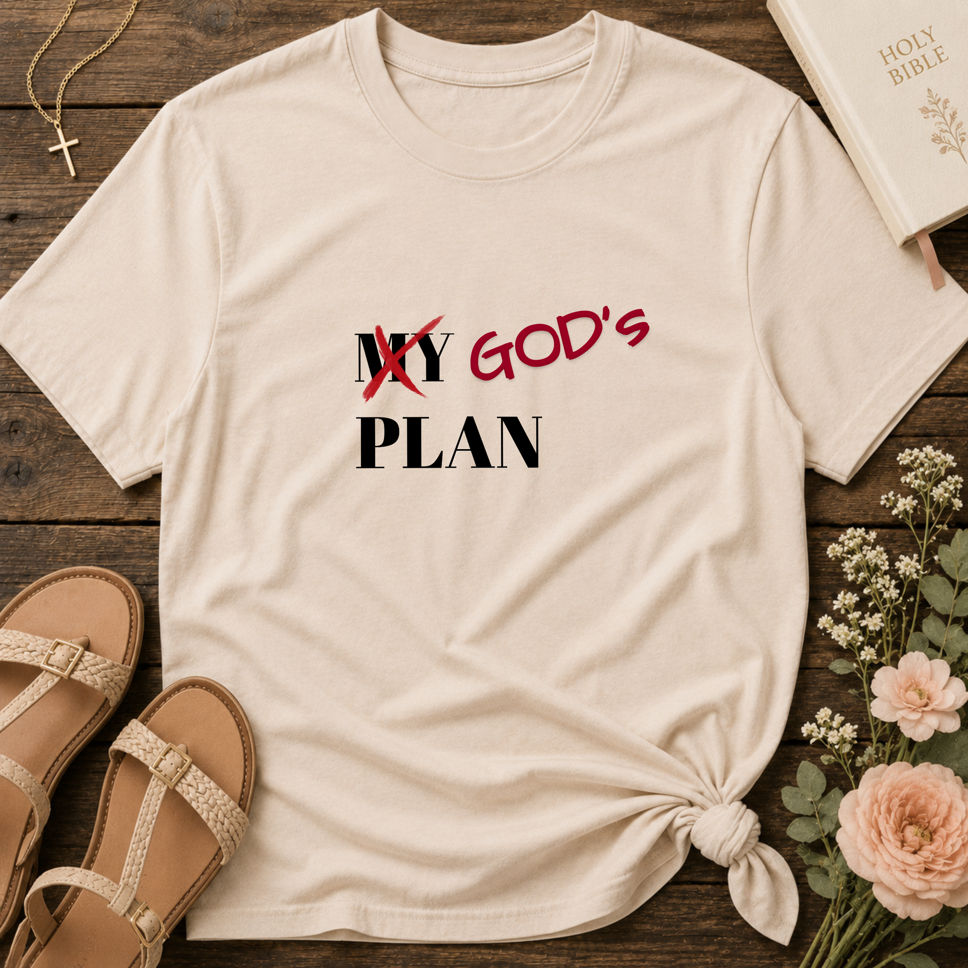 Natural God's Plan Christian T-shirt with Christian message encouraging trust in God's purpose.