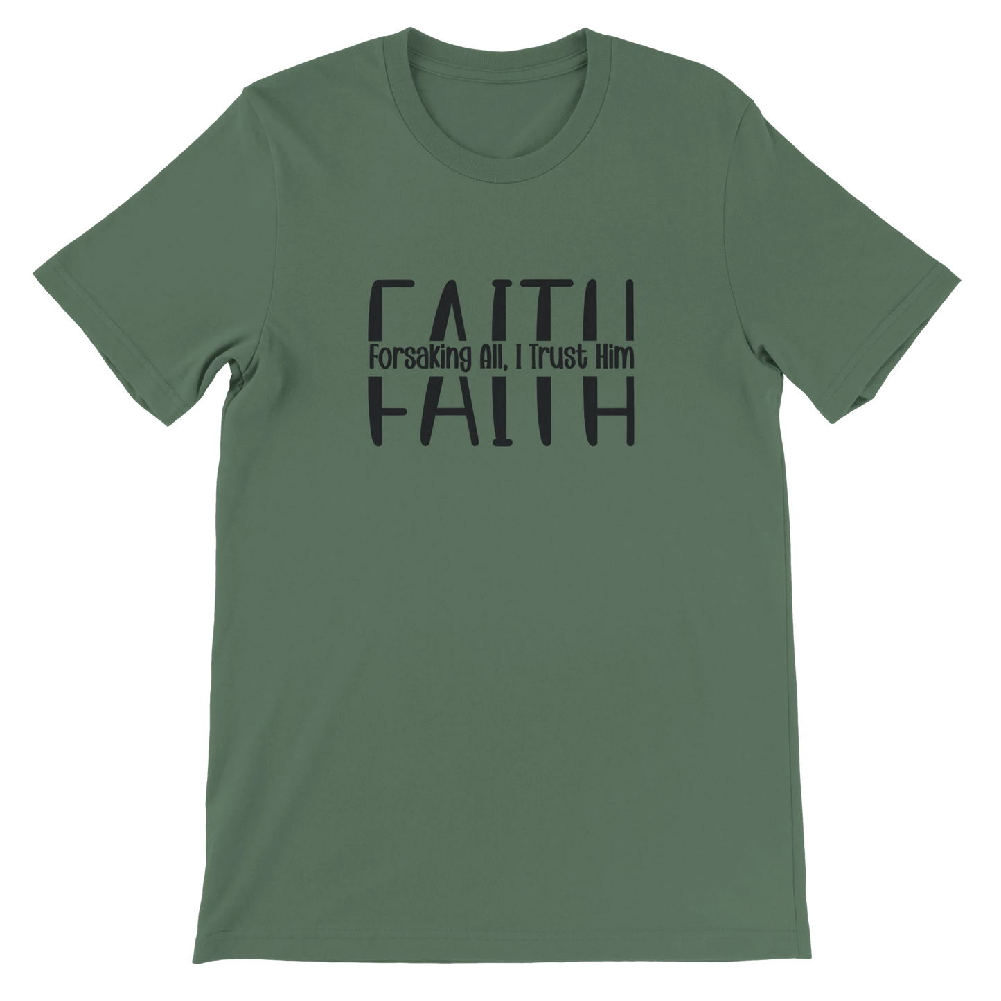 Green t-shirt with black text on a white background