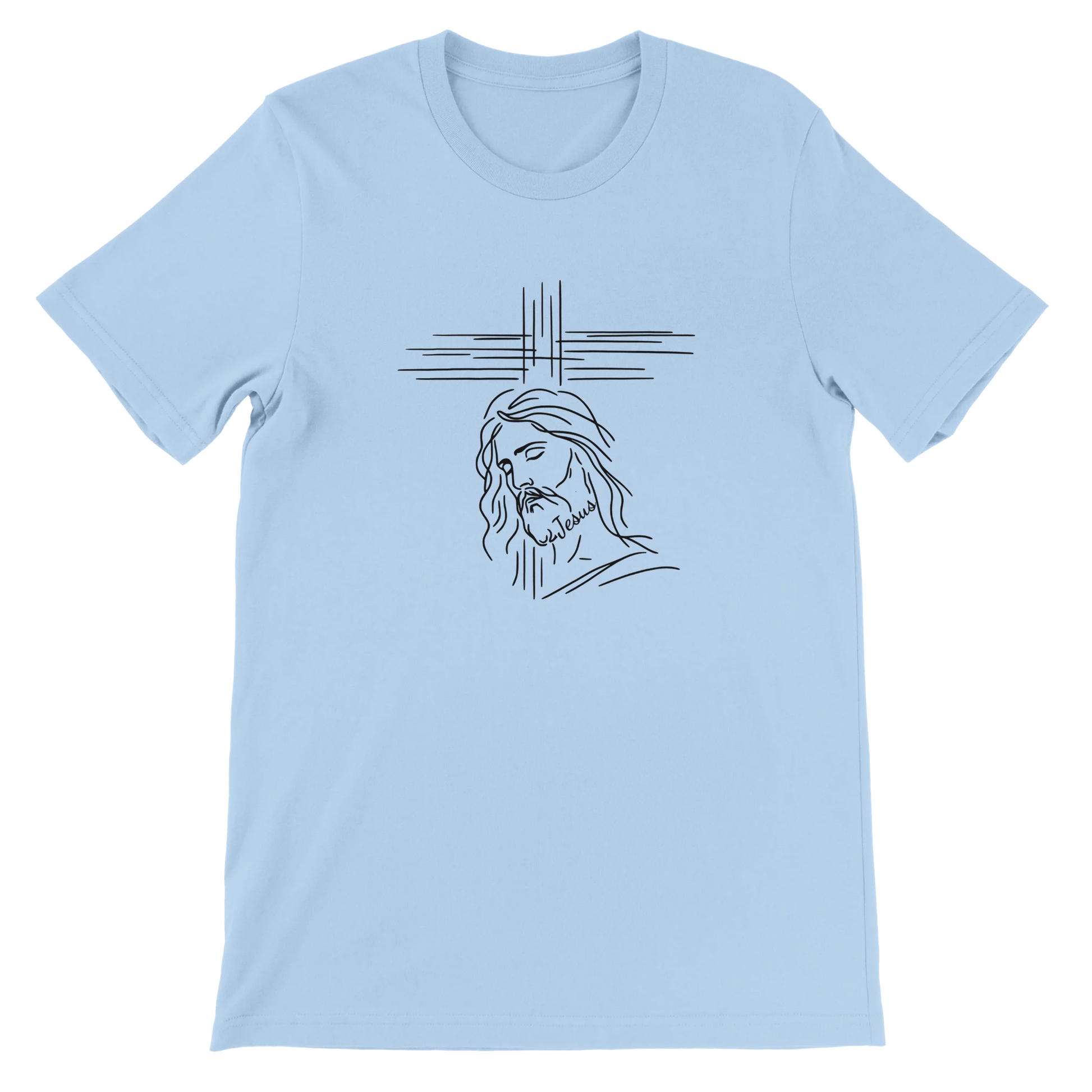 Christian Minimalist Jesus Line Art Graphic Design Blue T-Shirt – Unisex Fit - Breaking Bread Designs