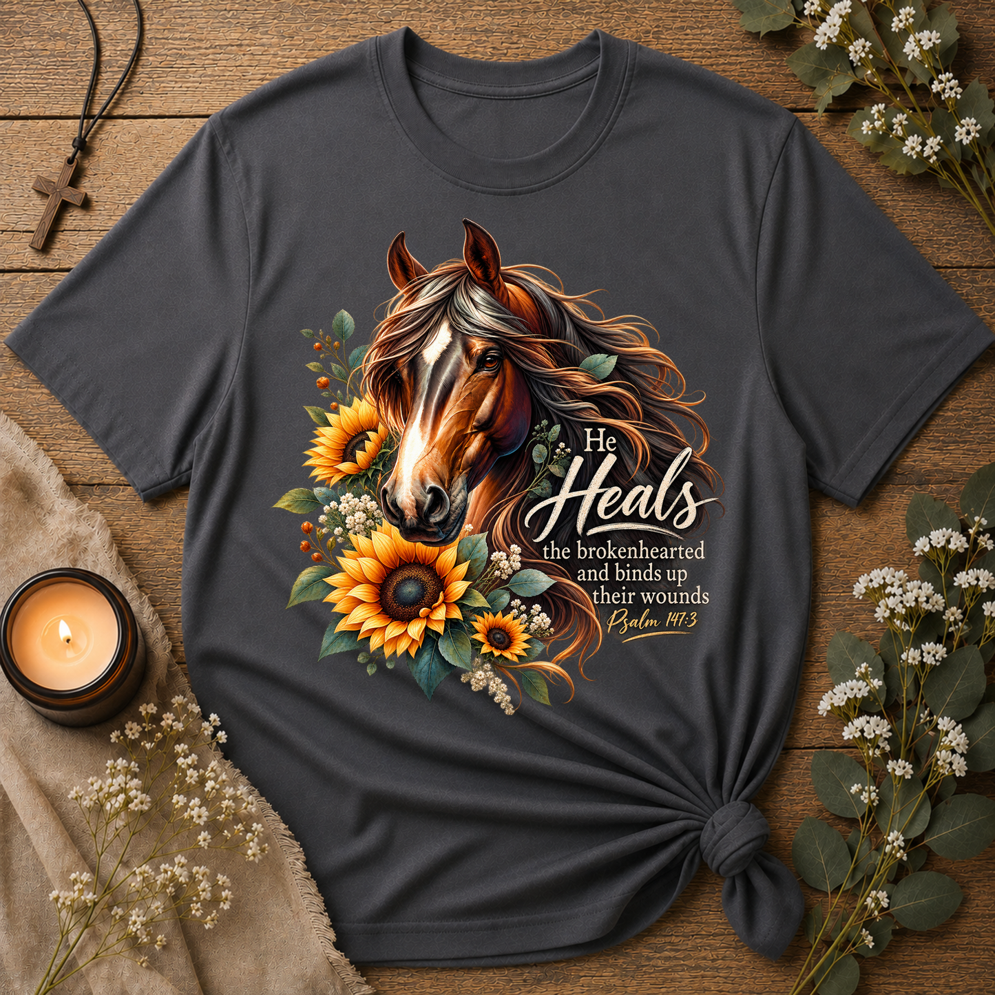 He Heals the Brokenhearted Christian T-Shirt | Psalm 147:3 Healing Tee Breaking Bread Designs