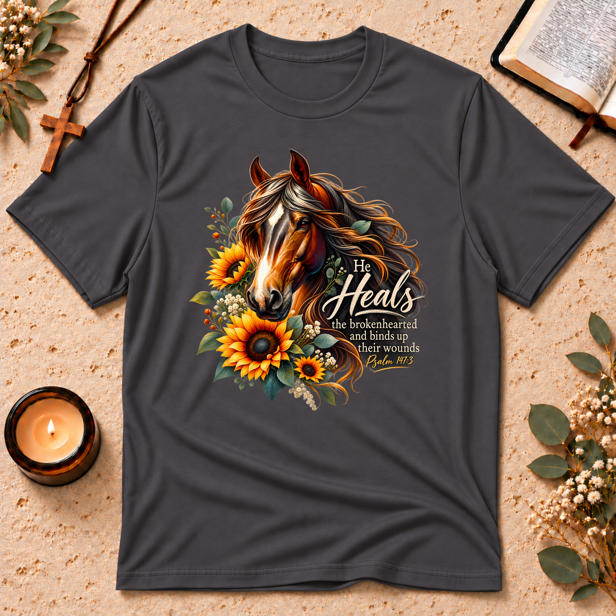 He Heals the Brokenhearted Christian Healing T-Shirt Breaking Bread Designs