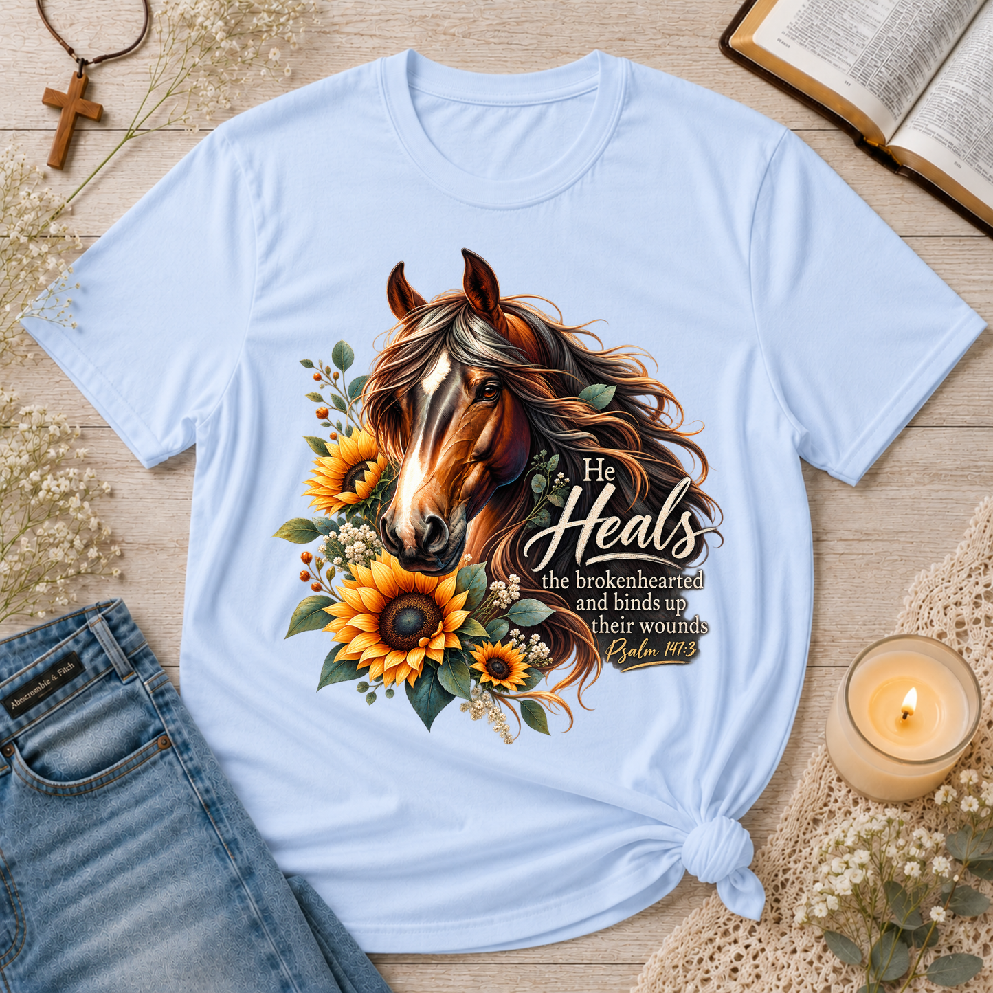 He Heals the Brokenhearted Christian T-Shirt | Psalm 147:3 Healing Tee Breaking Bread Designs