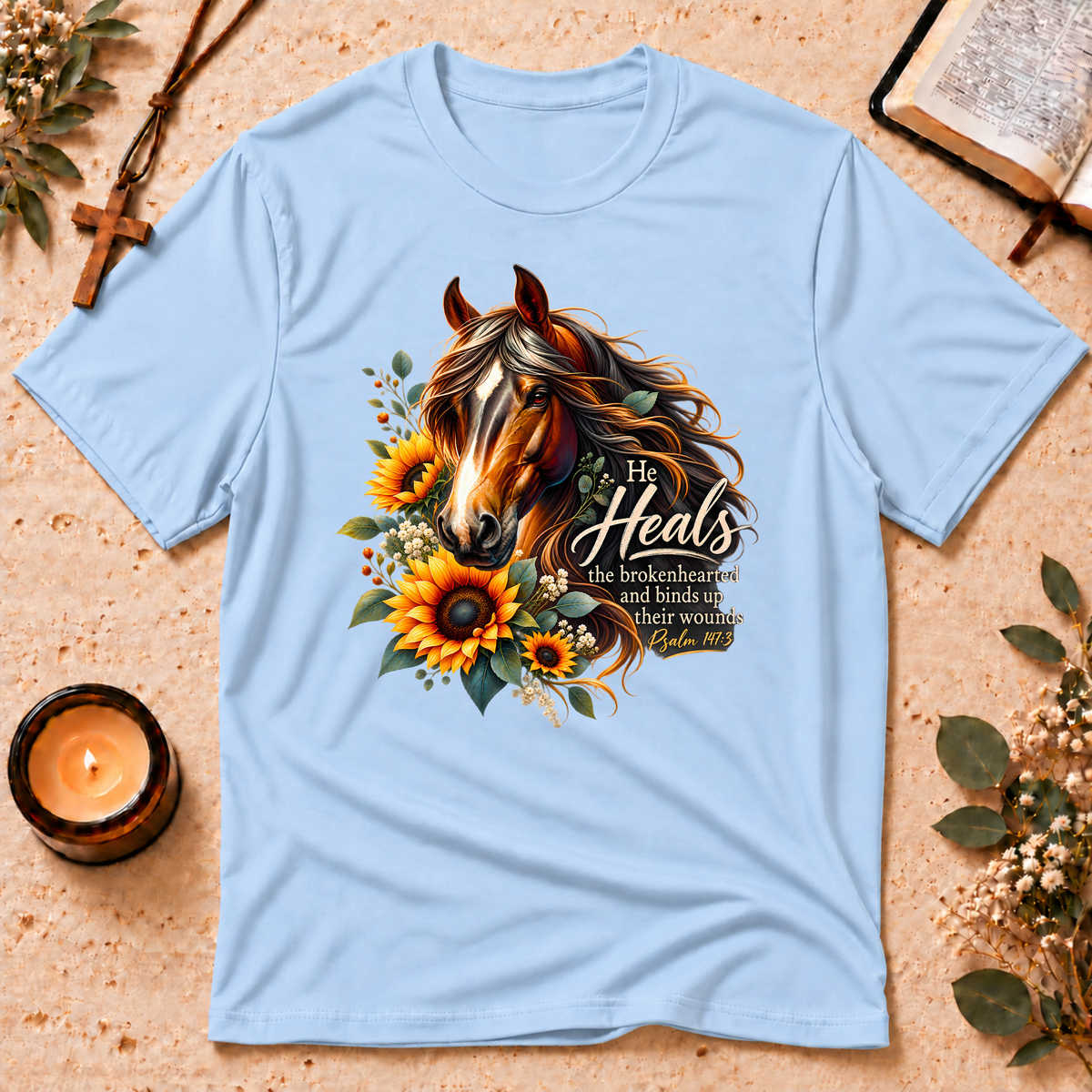 He Heals the Brokenhearted Christian Healing T-Shirt Breaking Bread Designs