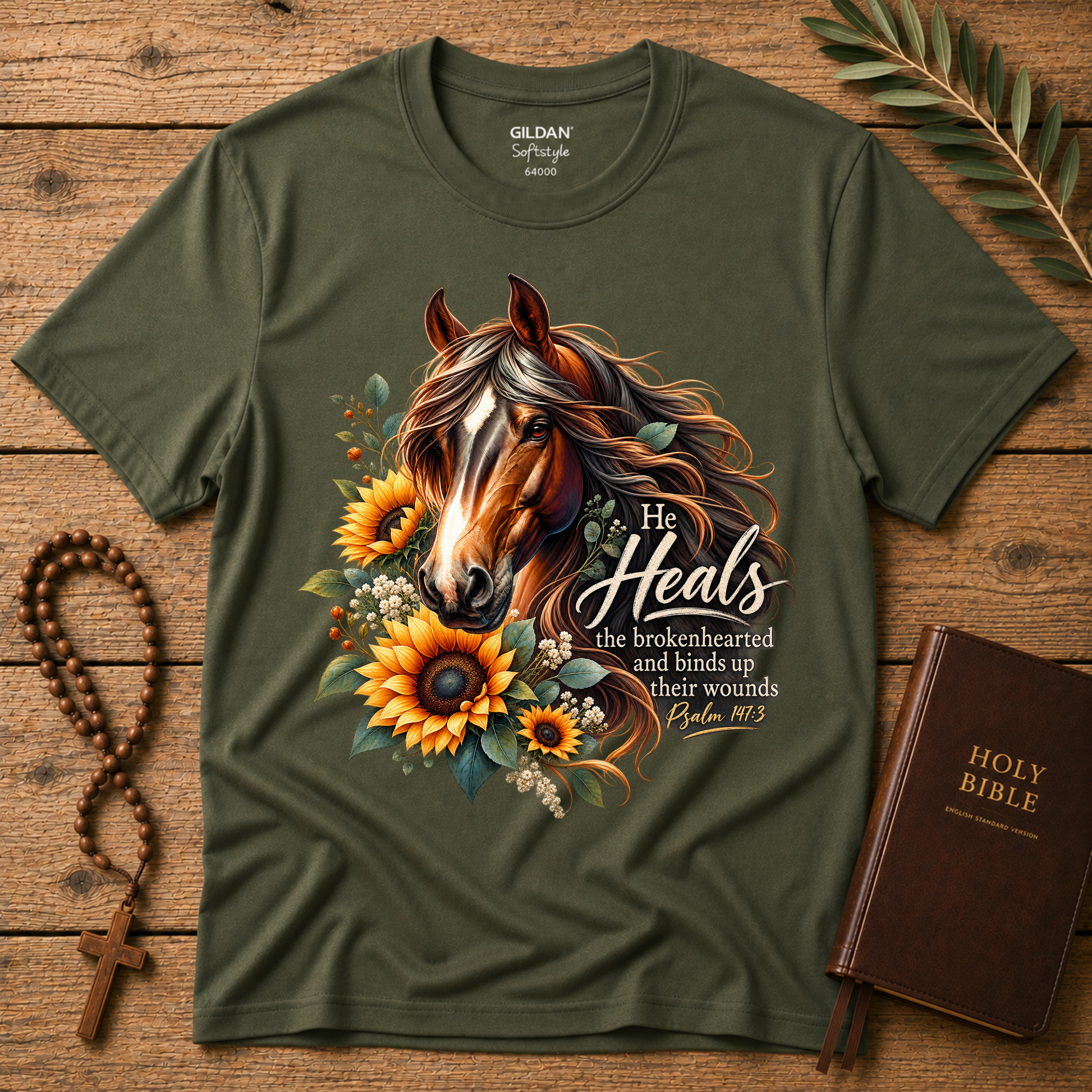 He Heals the Brokenhearted Christian T-Shirt | Psalm 147:3 Healing Tee Breaking Bread Designs