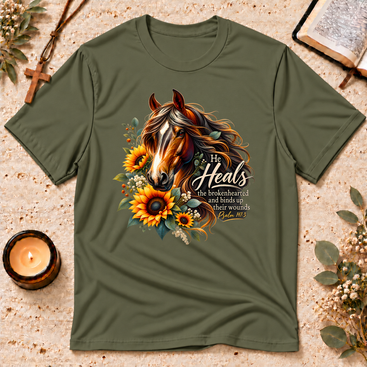 He Heals the Brokenhearted Christian Healing T-Shirt Breaking Bread Designs