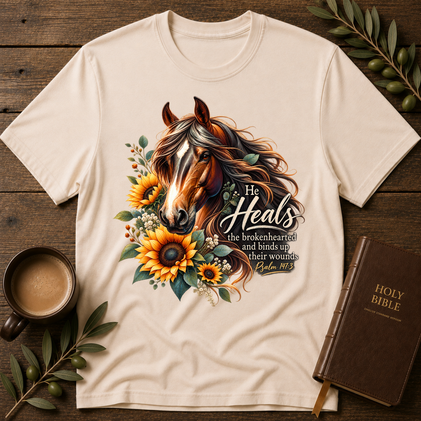 He Heals the Brokenhearted Christian T-Shirt | Psalm 147:3 Healing Tee Breaking Bread Designs