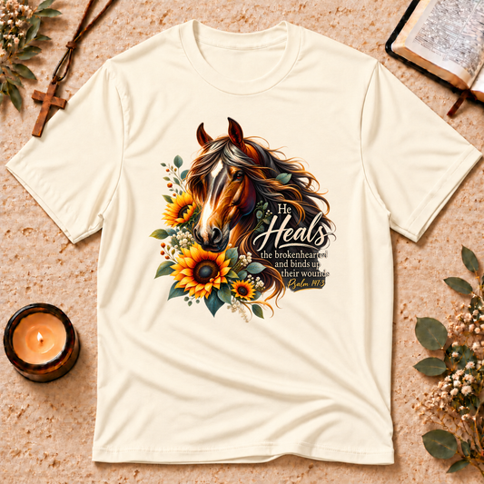 He Heals the Brokenhearted Christian Healing T-Shirt Breaking Bread Designs