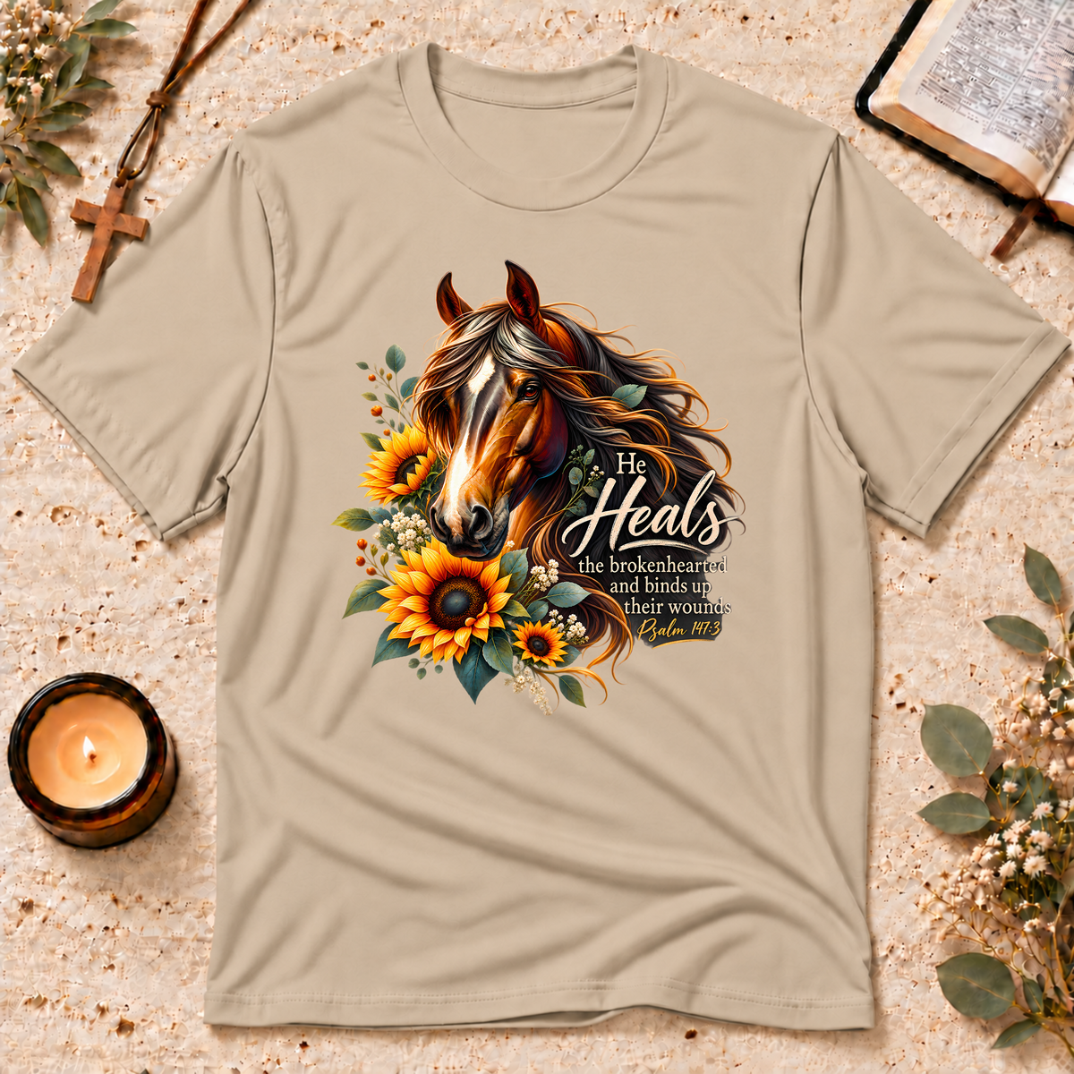 He Heals the Brokenhearted Christian Healing T-Shirt Breaking Bread Designs