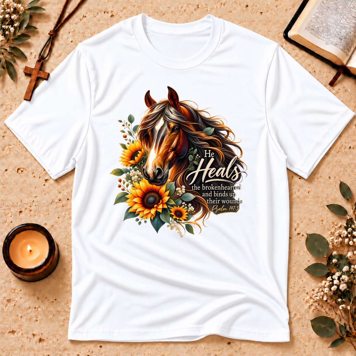 He Heals the Brokenhearted Christian Healing T-Shirt Breaking Bread Designs