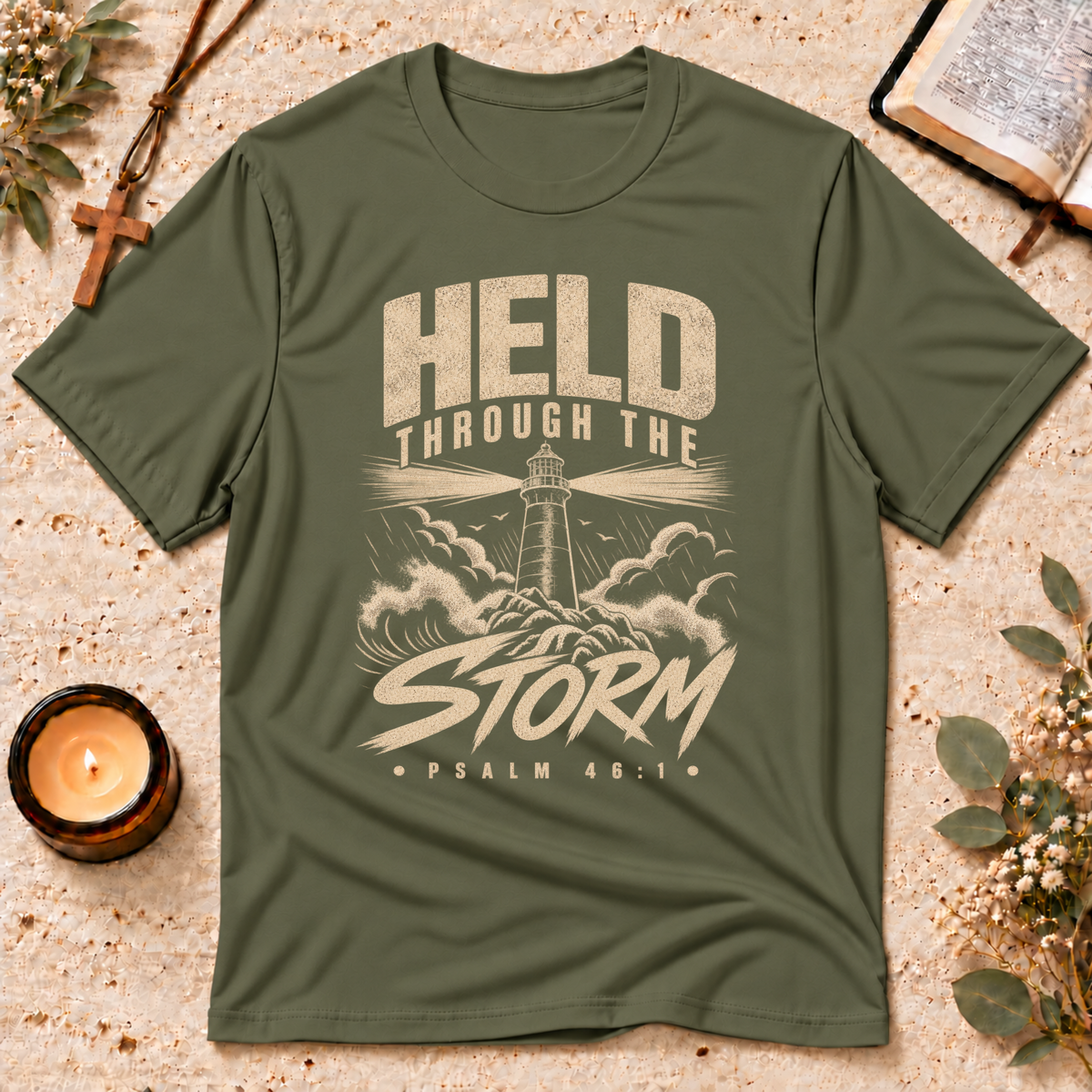 Held Through the Storm Psalm Christian T-Shirt Breaking Bread Designs