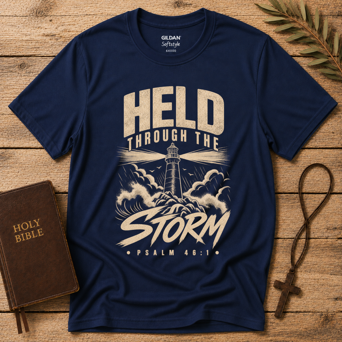 Held Through the Storm Christian T-Shirt | Faith Over Fear Jesus Tee | Christian Streetwear Breaking Bread Designs