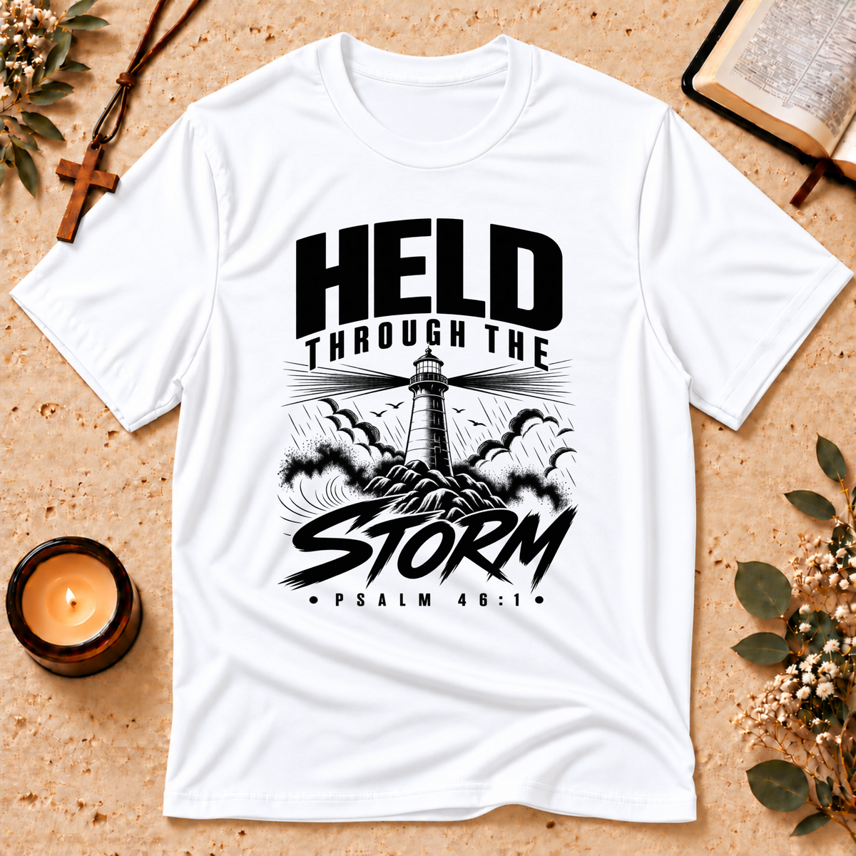 Held Through the Storm Psalm Christian T-Shirt Breaking Bread Designs