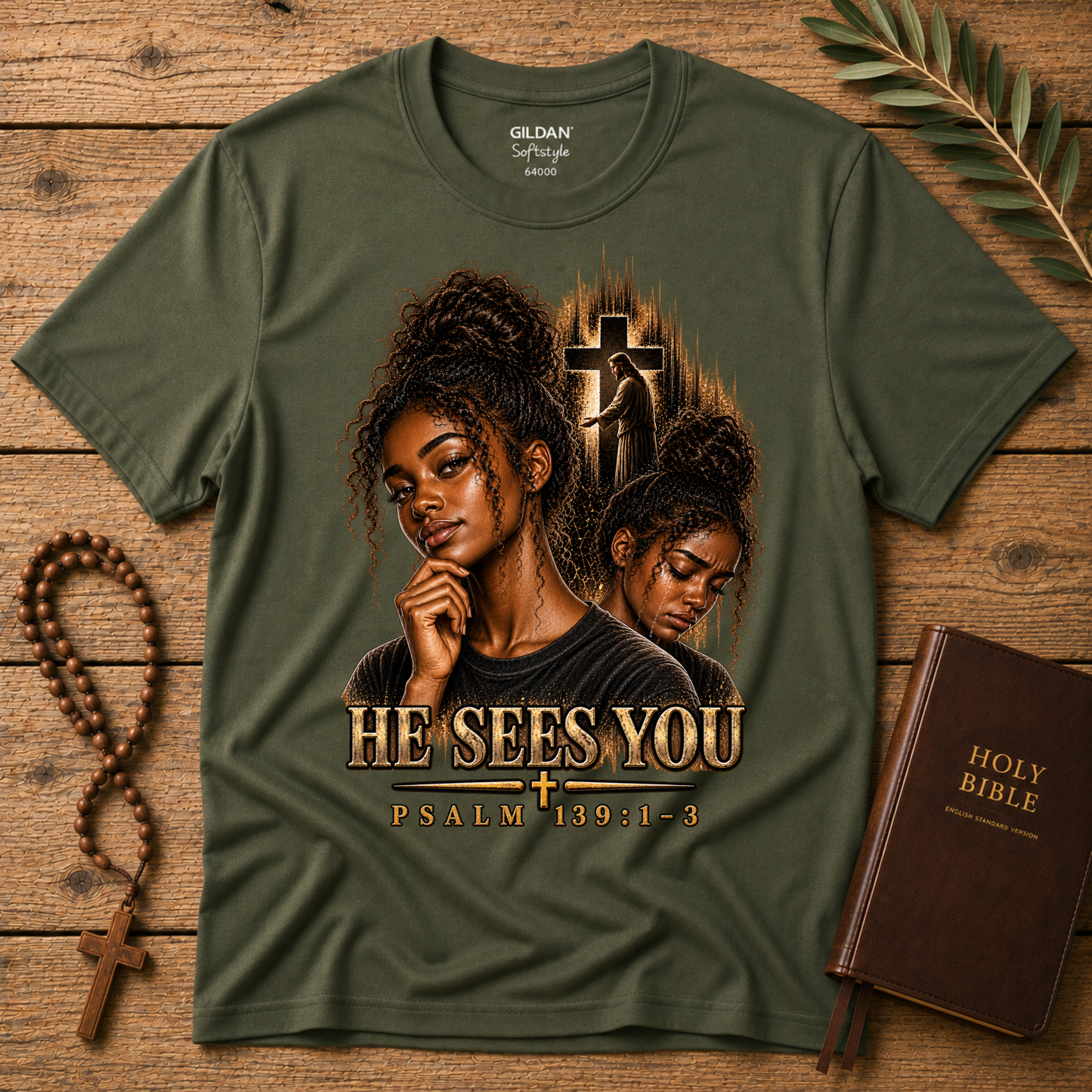 He Sees You Christian T-Shirt | Psalm 139:1–3 Black Christian Faith Tee | Christian Mental Health Shirt Printify