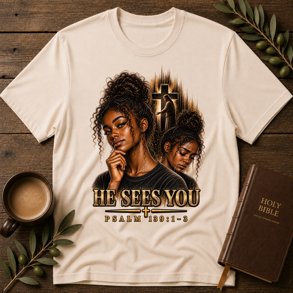 He Sees You Christian T-Shirt | Psalm 139:1–3 Black Christian Faith Tee | Christian Mental Health Shirt Printify