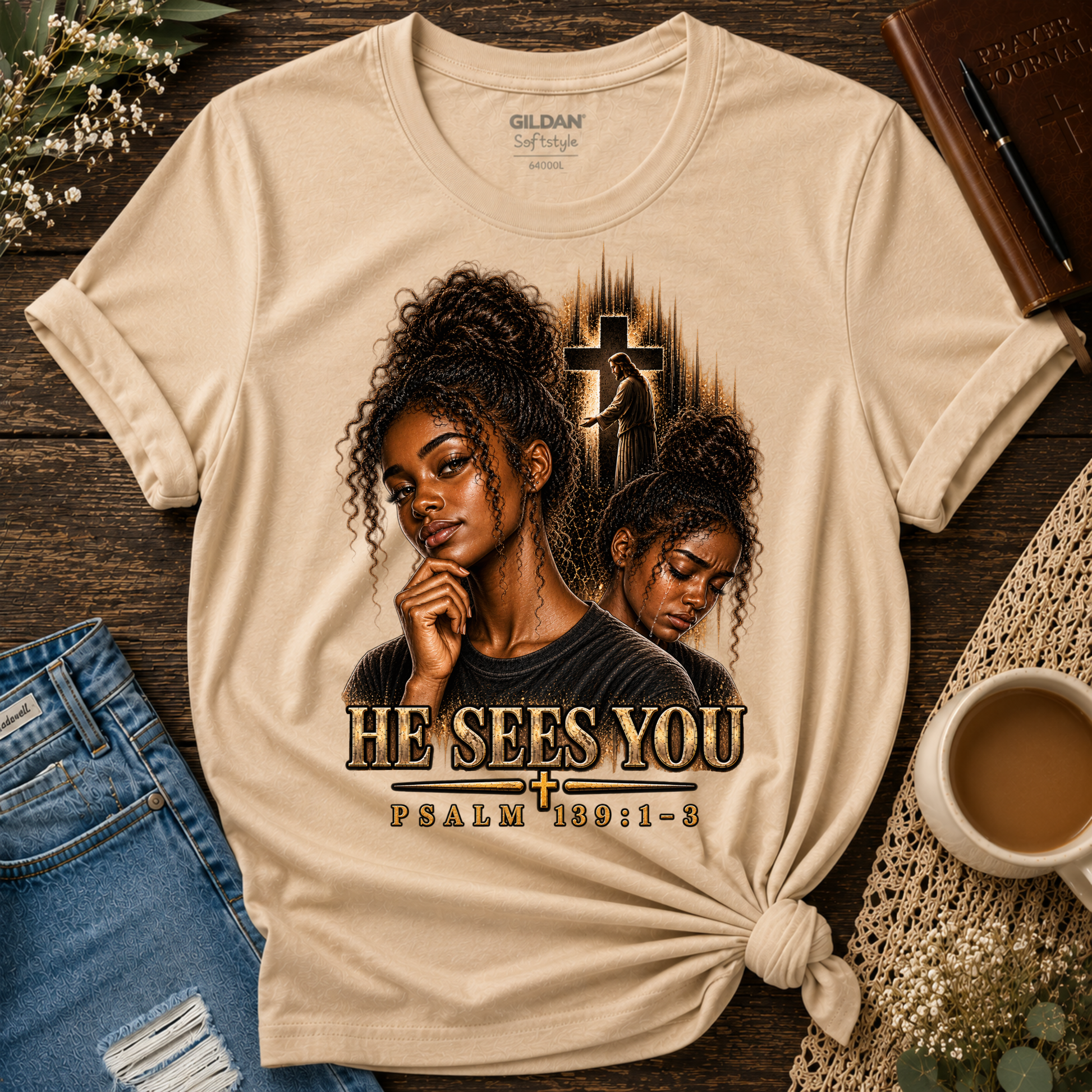 He Sees You Christian T-Shirt | Psalm 139:1–3 Black Christian Faith Tee | Christian Mental Health Shirt Printify
