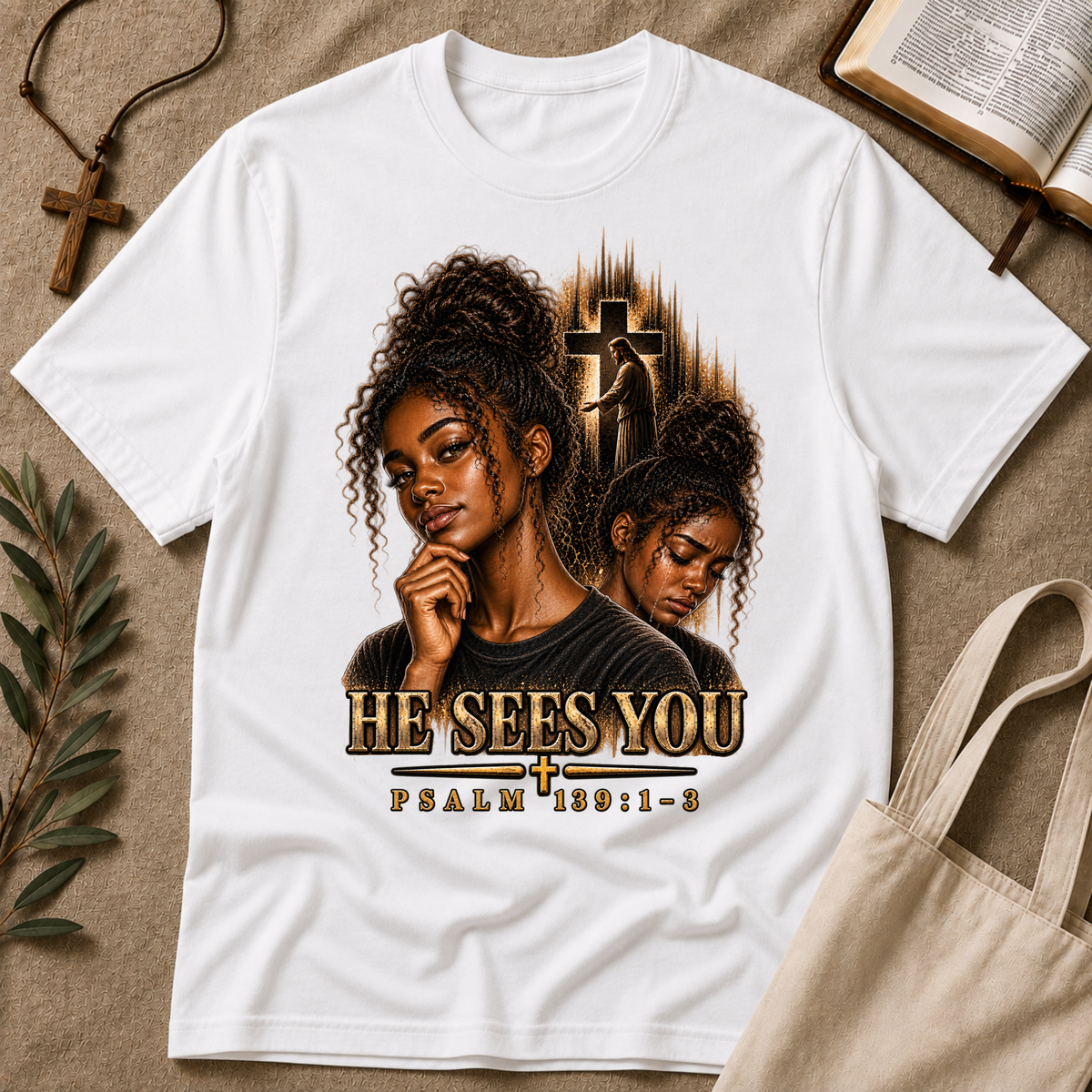 He Sees You Christian T-Shirt | Psalm 139:1–3 Black Christian Faith Tee | Christian Mental Health Shirt Printify