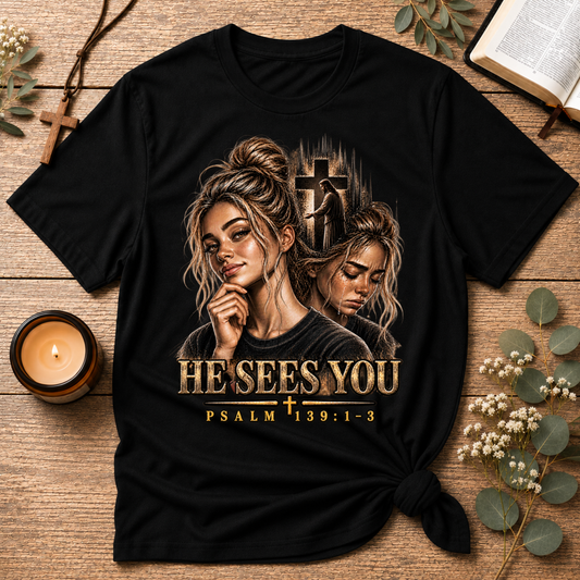 He Sees You Psalm 139:1–3 Christian T-Shirt | Mental Health Christian Apparel Breaking Bread Designs