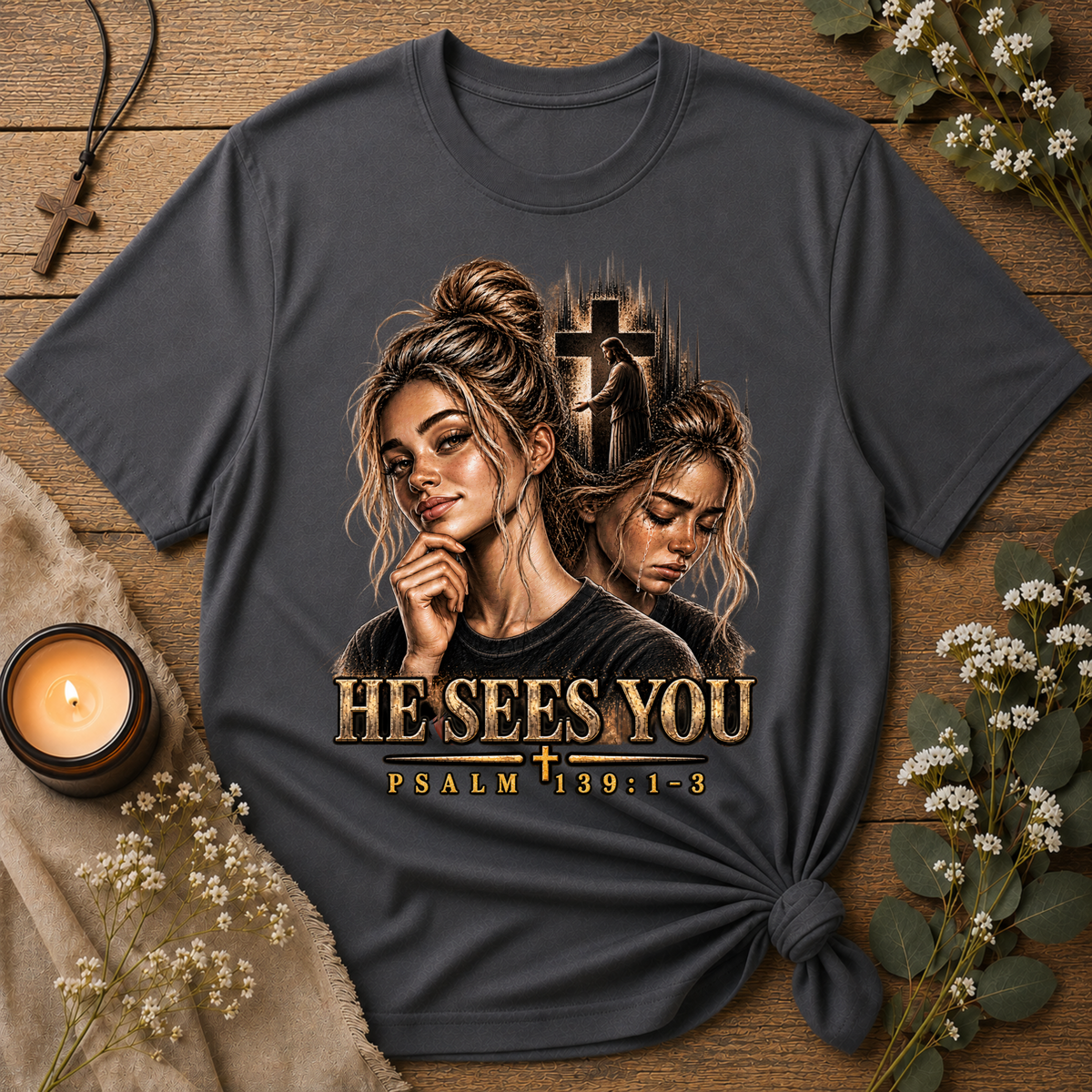 He Sees You Psalm 139:1–3 Christian T-Shirt | Mental Health Christian Apparel Breaking Bread Designs