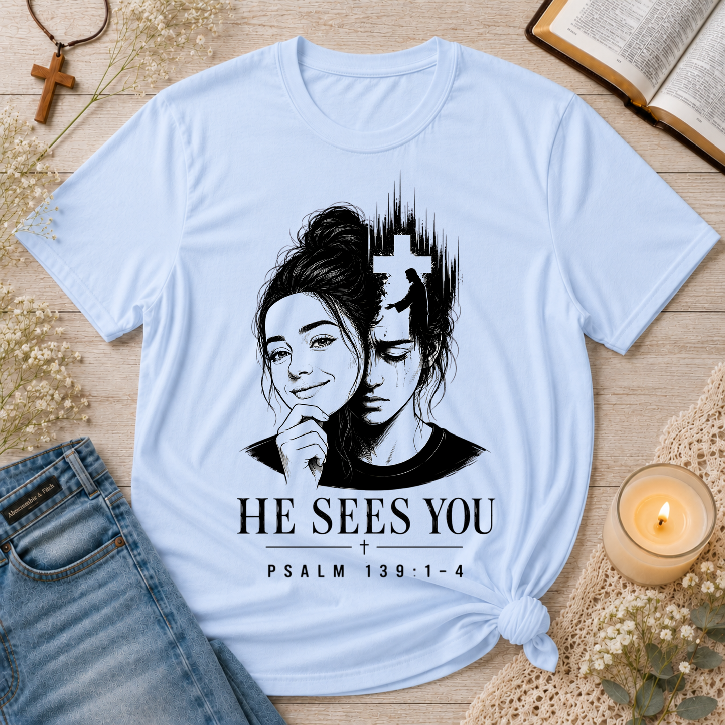 He Sees You Psalm 139 T-Shirt | Christian Encouragement Shirt Printify
