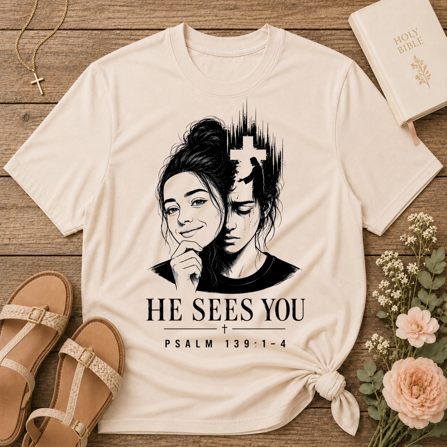 He Sees You Psalm 139 T-Shirt | Christian Encouragement Shirt Printify