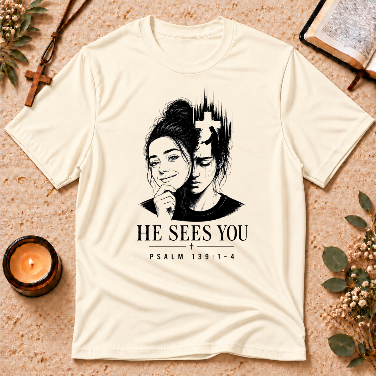 He Sees You Psalm 139 Christian T-Shirt Breaking Bread Designs