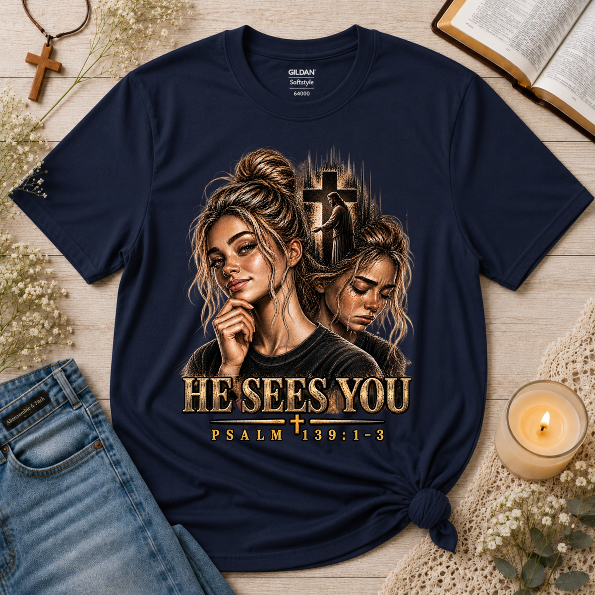 He Sees You Psalm 139:1–3 Christian T-Shirt | Mental Health Christian Apparel Breaking Bread Designs