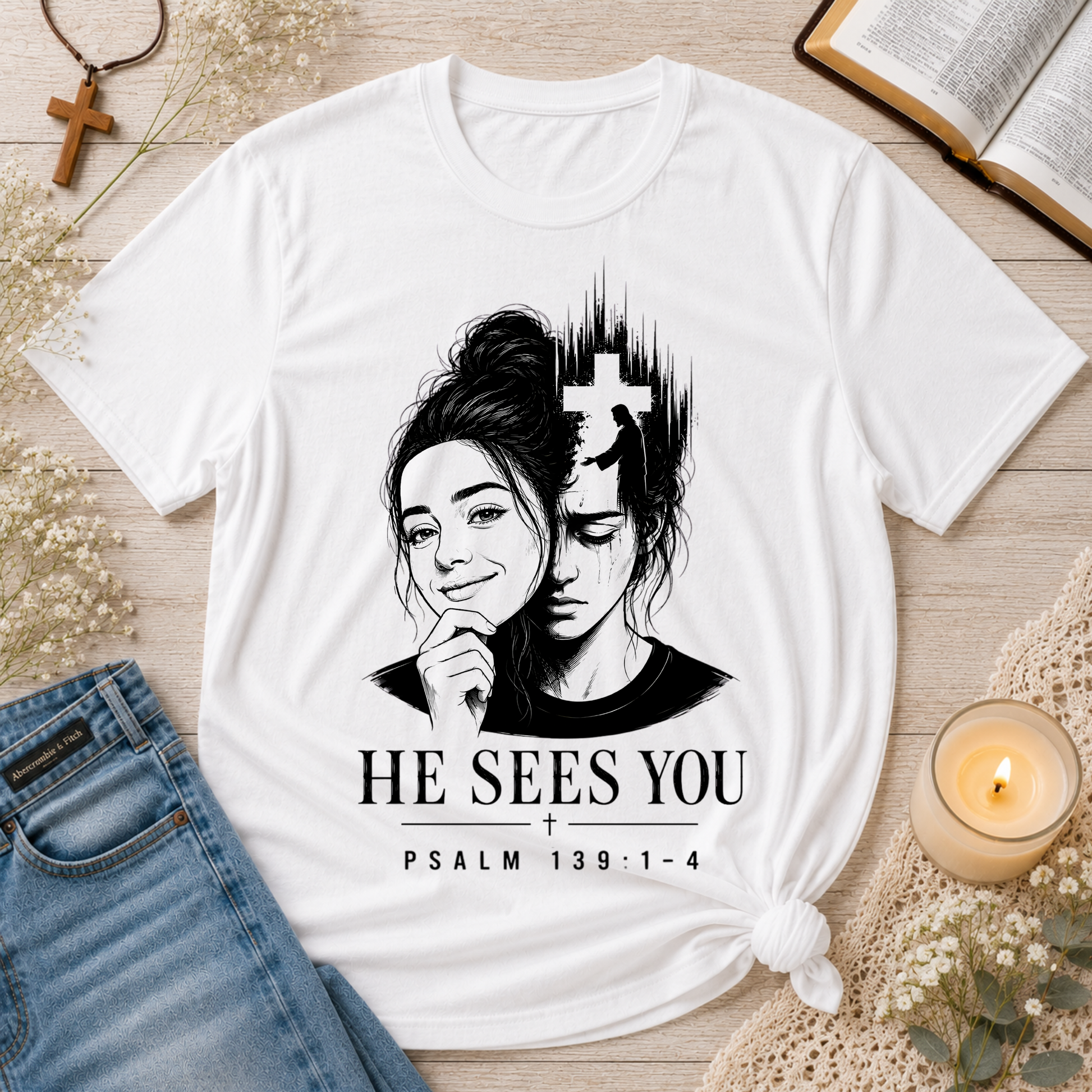 He Sees You Psalm 139 T-Shirt | Christian Encouragement Shirt Printify