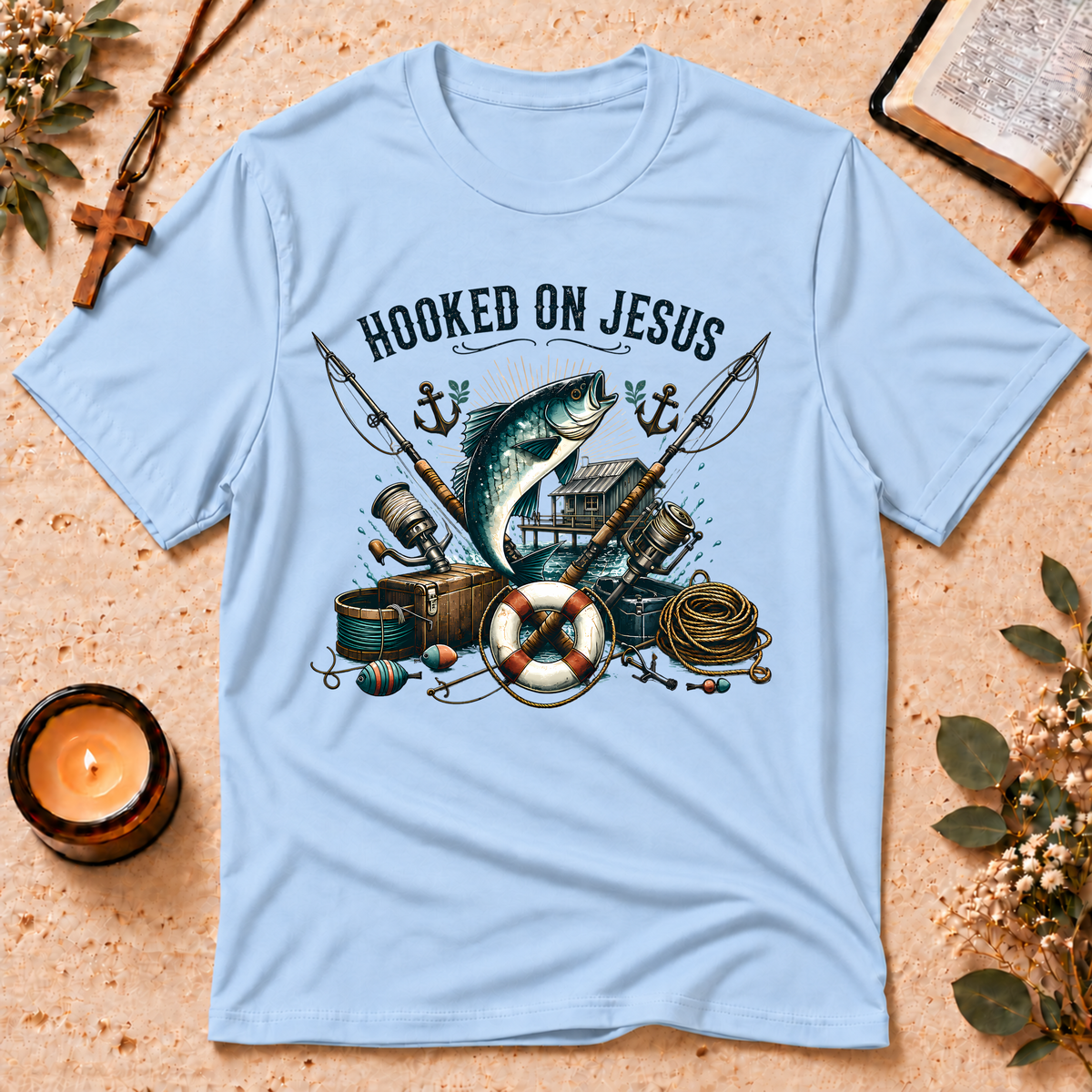 Hooked on Jesus Christian Fishing T-Shirt Breaking Bread Designs