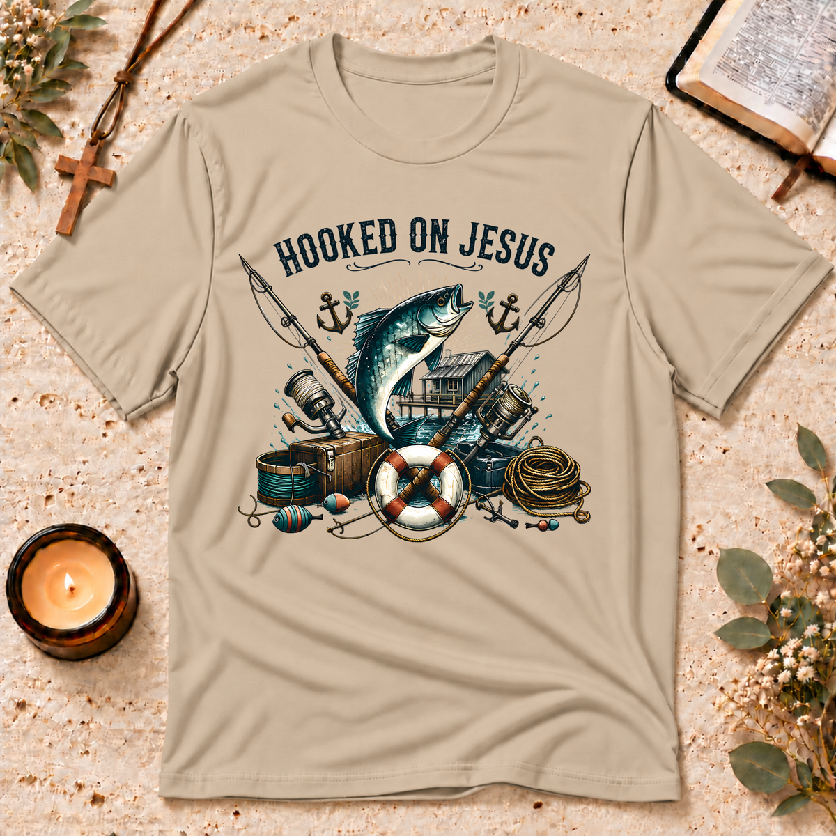 Hooked on Jesus Christian Fishing T-Shirt Breaking Bread Designs