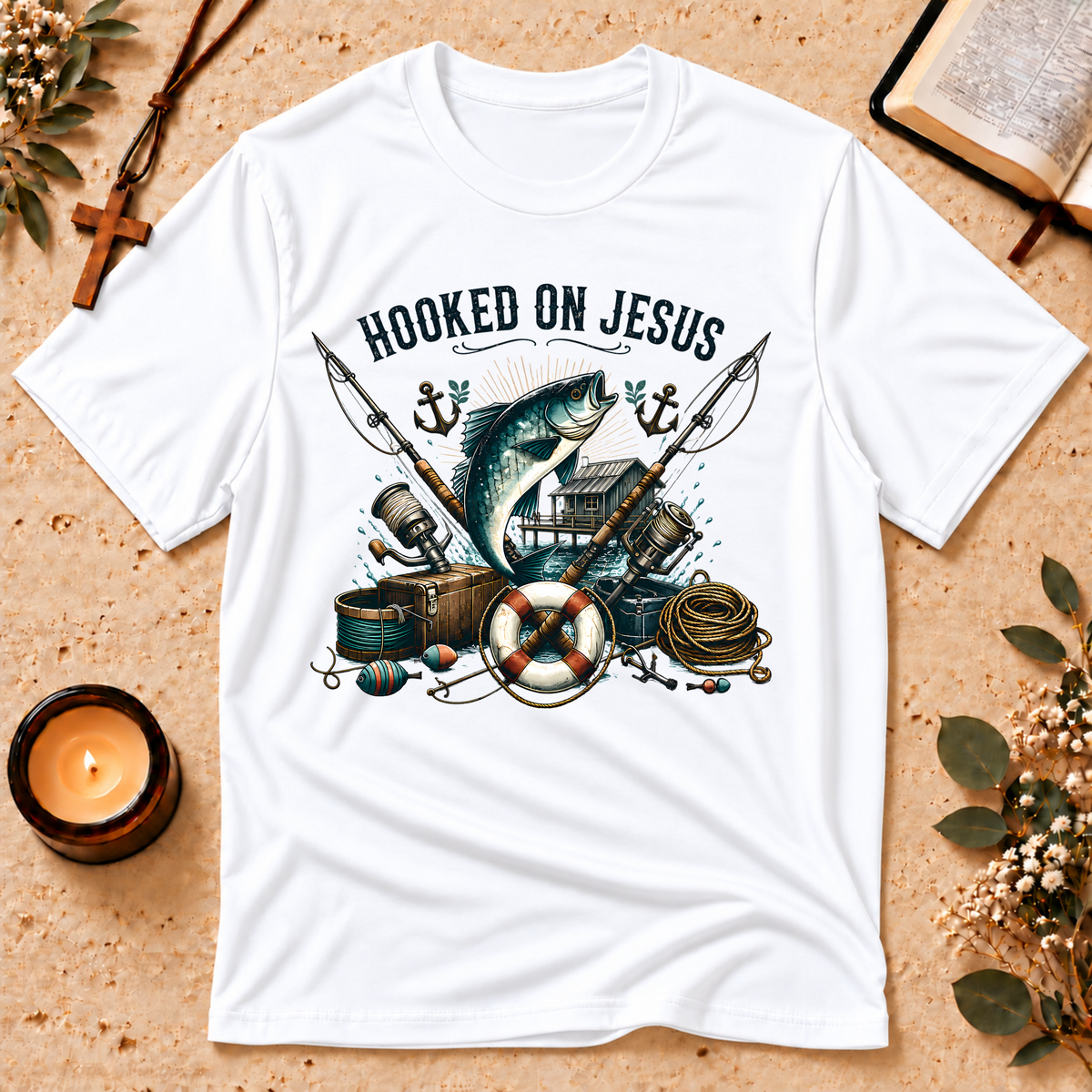 Hooked on Jesus Christian Fishing T-Shirt Breaking Bread Designs