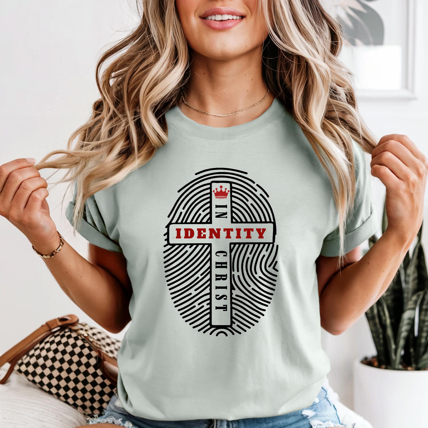 Identity in Christ Cross Design with Crown – Christian Faith Typography Graphic Breaking Bread Designs