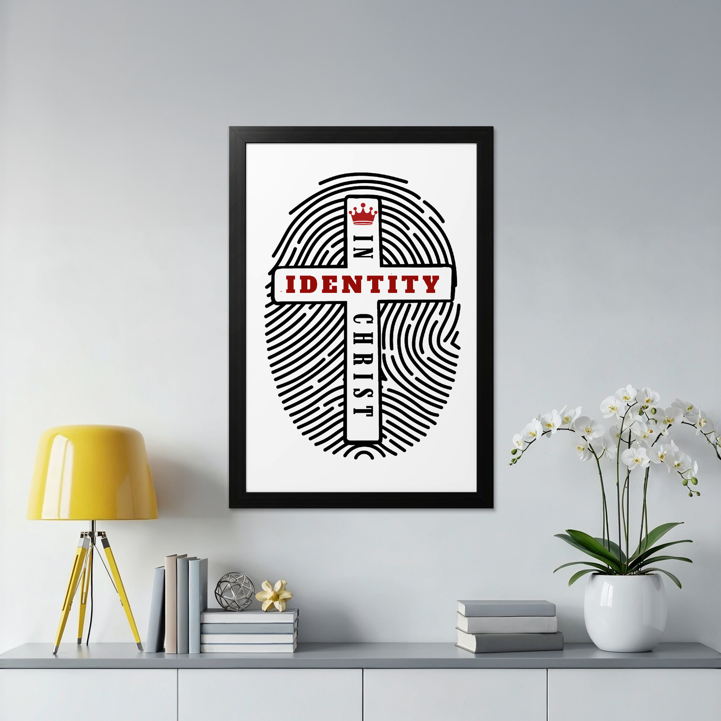 Identity in Christ Cross Design with Crown – Christian Faith Typography Graphic Breaking Bread Designs
