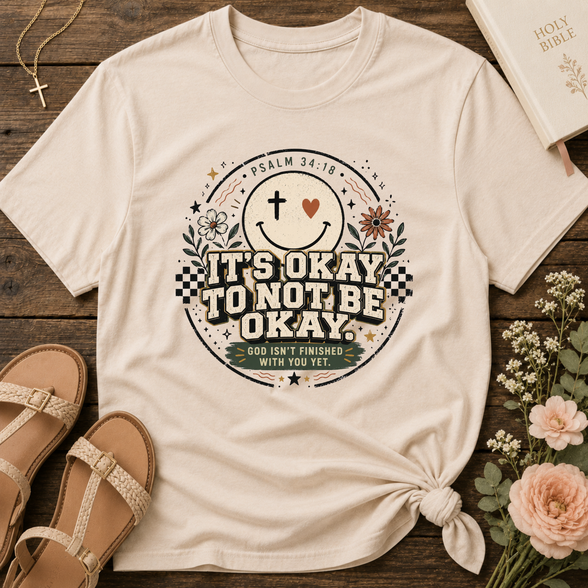 It’s Okay to Not Be Okay Christian T-Shirt | Psalm 34:18 Mental Health Faith Tee Breaking Bread Designs