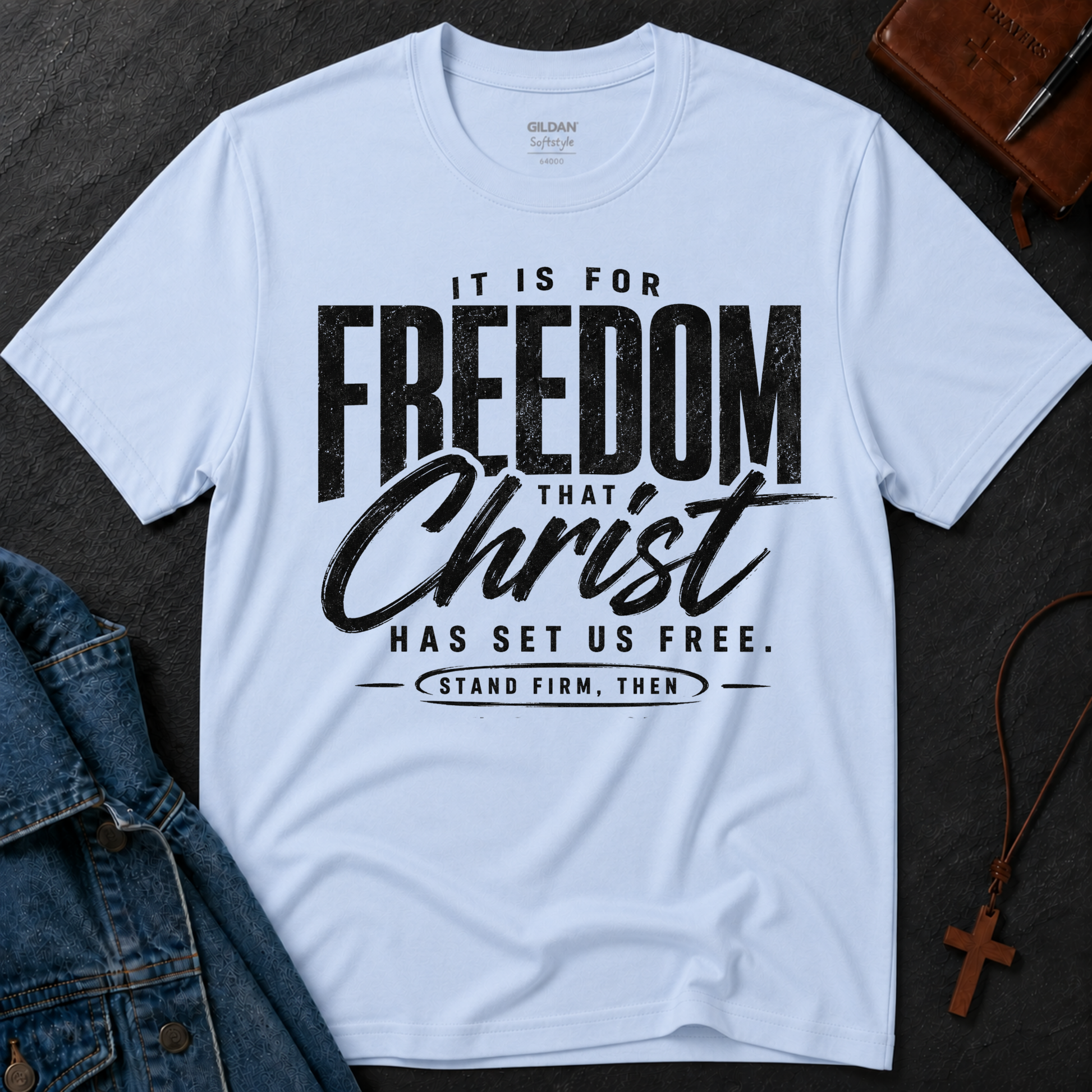 Christ Has Set Us Free Christian T-Shirt | Galatians 5:1 Breaking Bread Designs