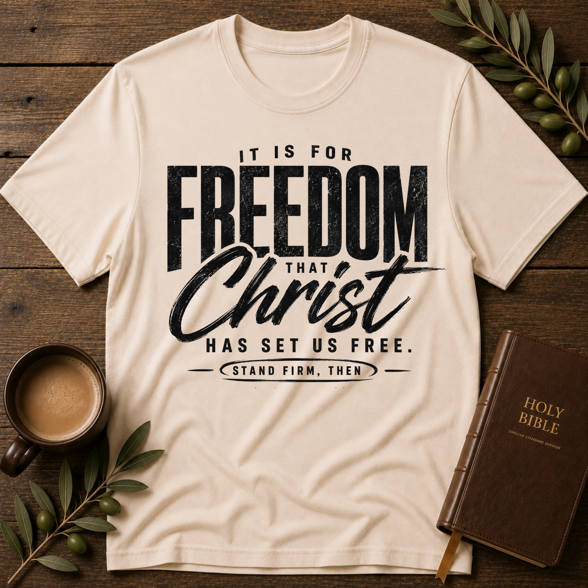 Christ Has Set Us Free Christian T-Shirt | Galatians 5:1 Breaking Bread Designs