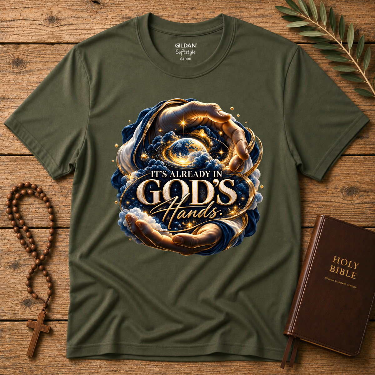 It’s Already in God’s Hands Celestial Christian T-Shirt | Mental Health Scripture Tee Breaking Bread Designs