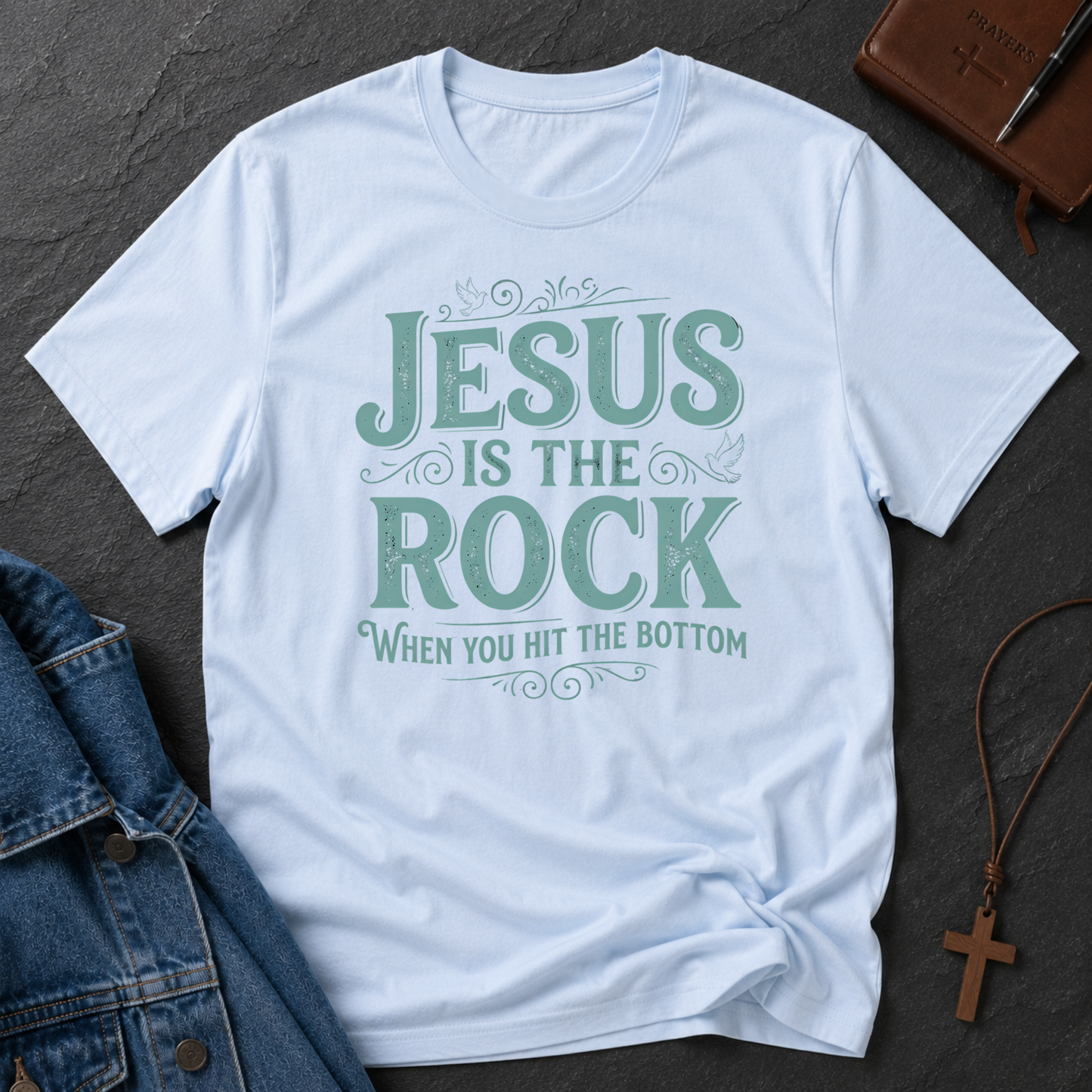 Jesus Is The Rock Christian T-Shirt – Inspirational Faith Shirt for Hope, Strength & Encouragement Breaking Bread Designs