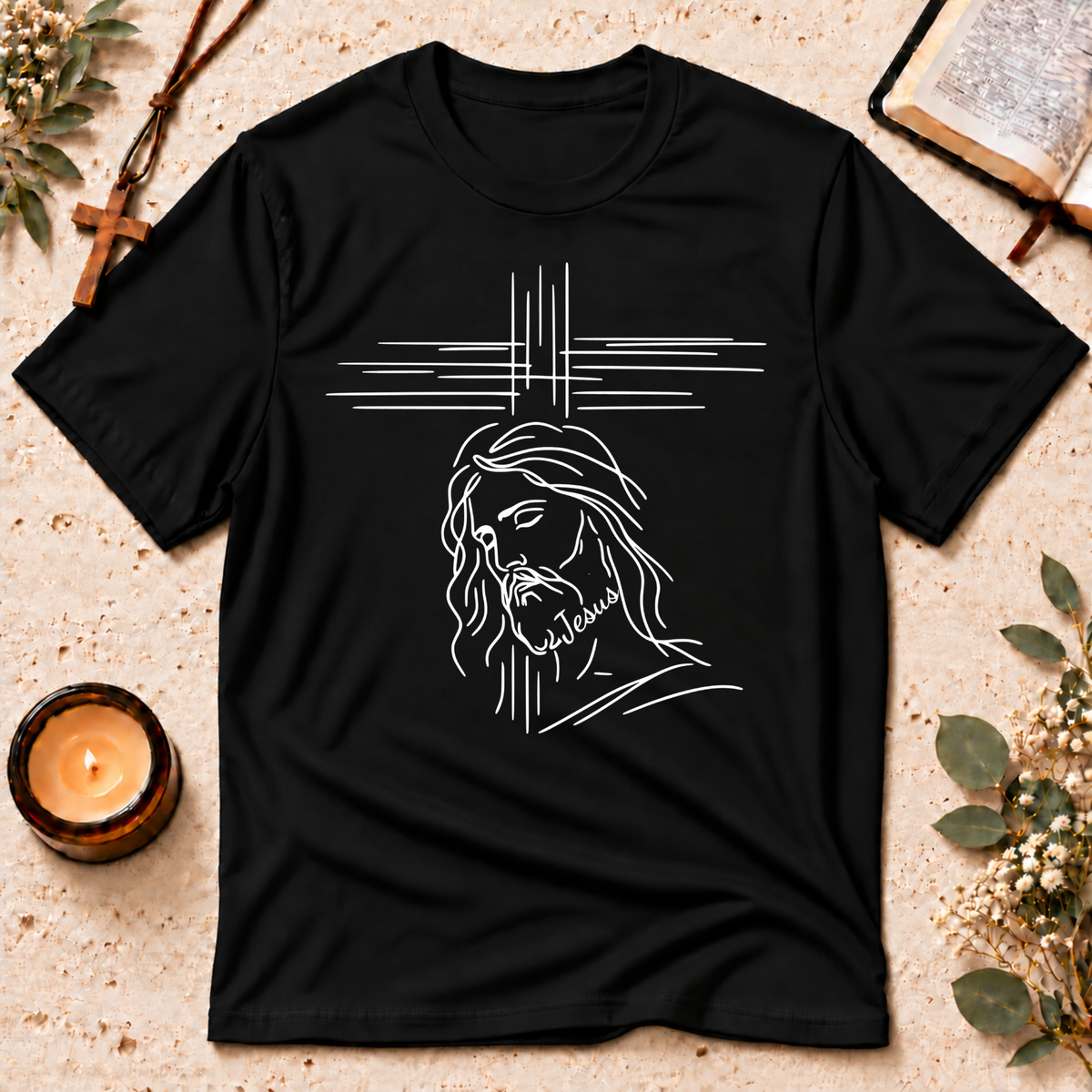 Jesus Line Art Christian T-Shirt | Minimalist Faith Graphic Tee Breaking Bread Designs