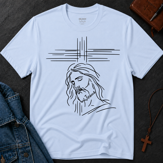 Jesus Line Art Christian T-Shirt | Minimalist Faith Graphic Tee Breaking Bread Designs