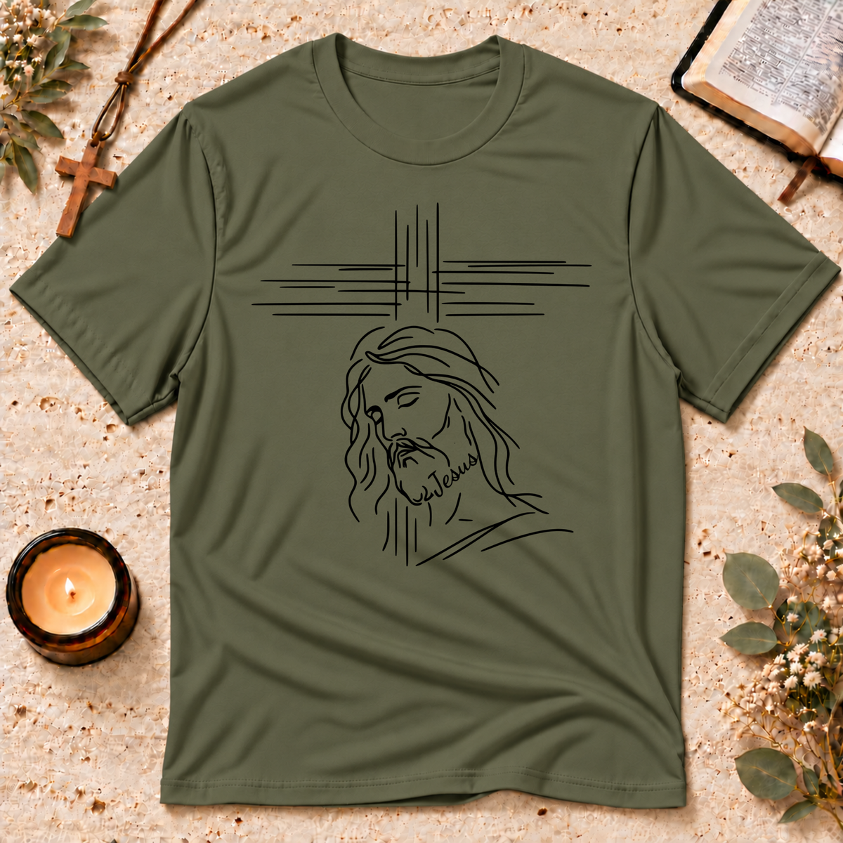 Jesus Line Art Christian T-Shirt | Minimalist Faith Graphic Tee Breaking Bread Designs