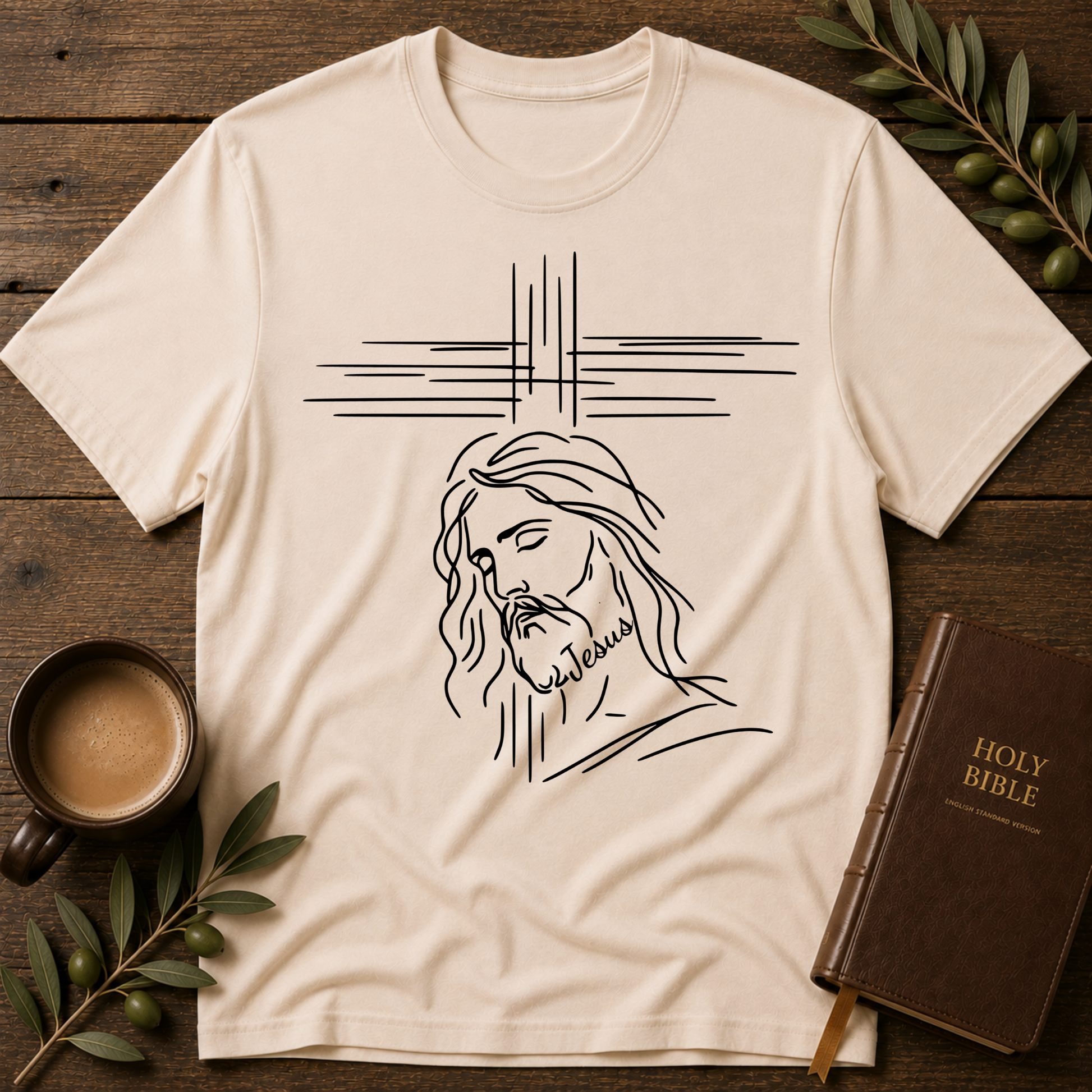Jesus Line Art Christian T-Shirt | Minimalist Faith Graphic Tee Breaking Bread Designs