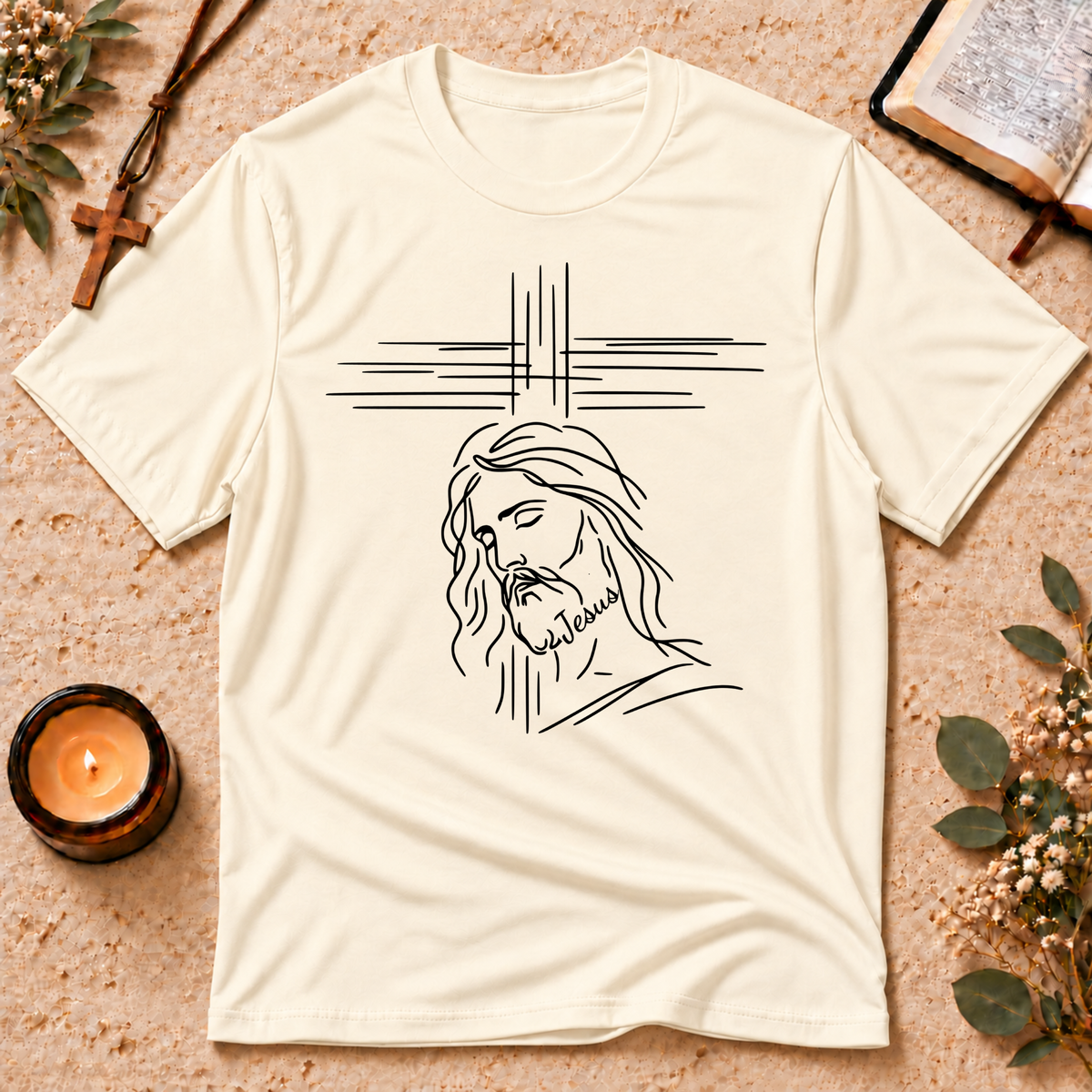 Jesus Line Art Christian T-Shirt | Minimalist Faith Graphic Tee Breaking Bread Designs